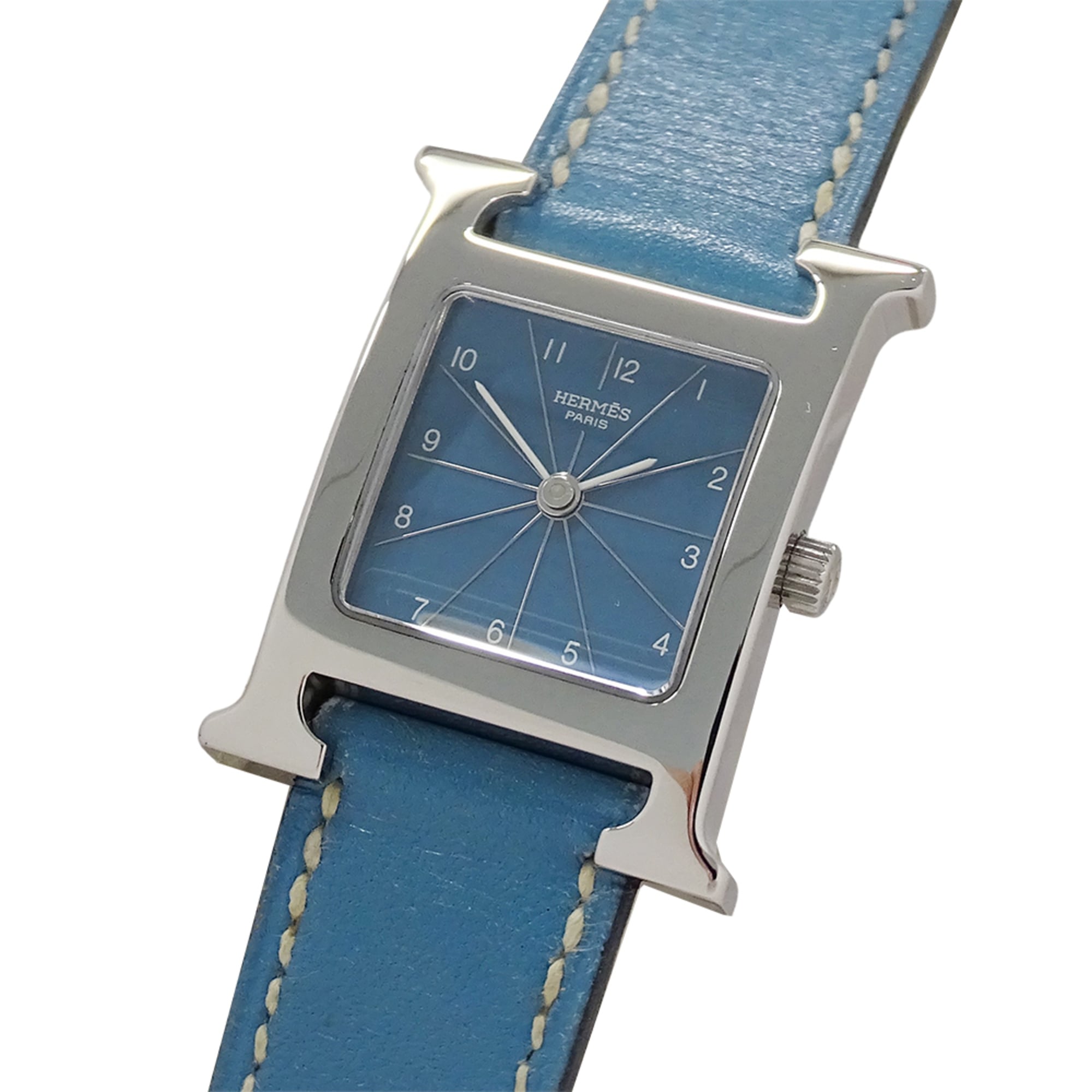 Hermes HERMES Women\'s Watch Brand H-Watch Quartz QZ Stainless Steel SS Leather HH1.210 Silver Blue