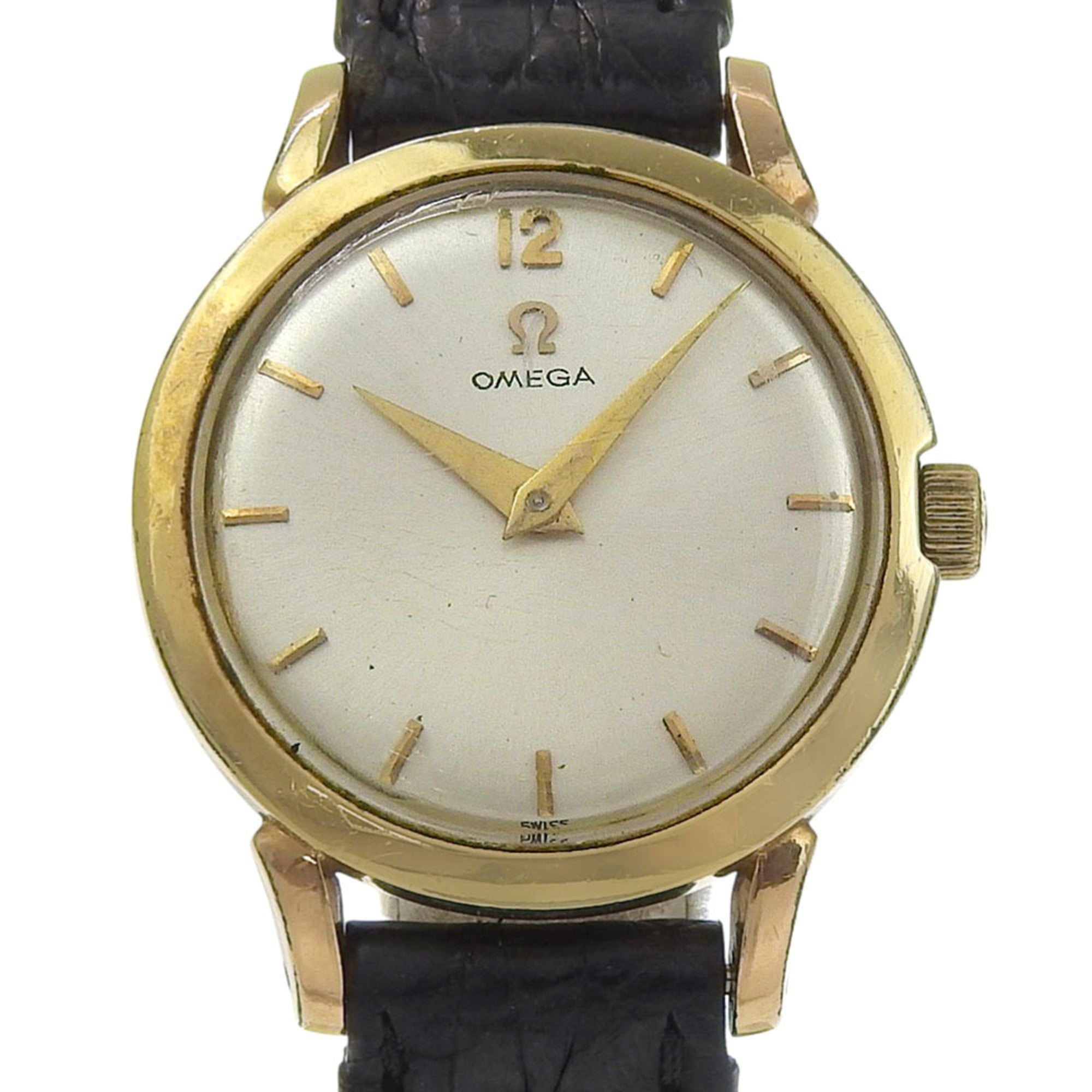 Omega OMEGA Antique Watch Cal.244 Gold Plated x Leather Strap Manual Winding Analog Silver Dial Ladi