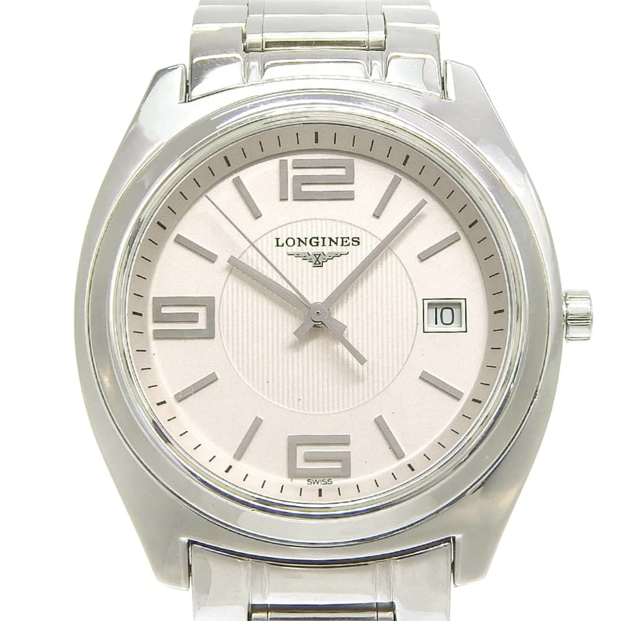 Longines Conquest watch L3.632.4, stainless steel, silver, quartz, analog, white dial, men\'s.