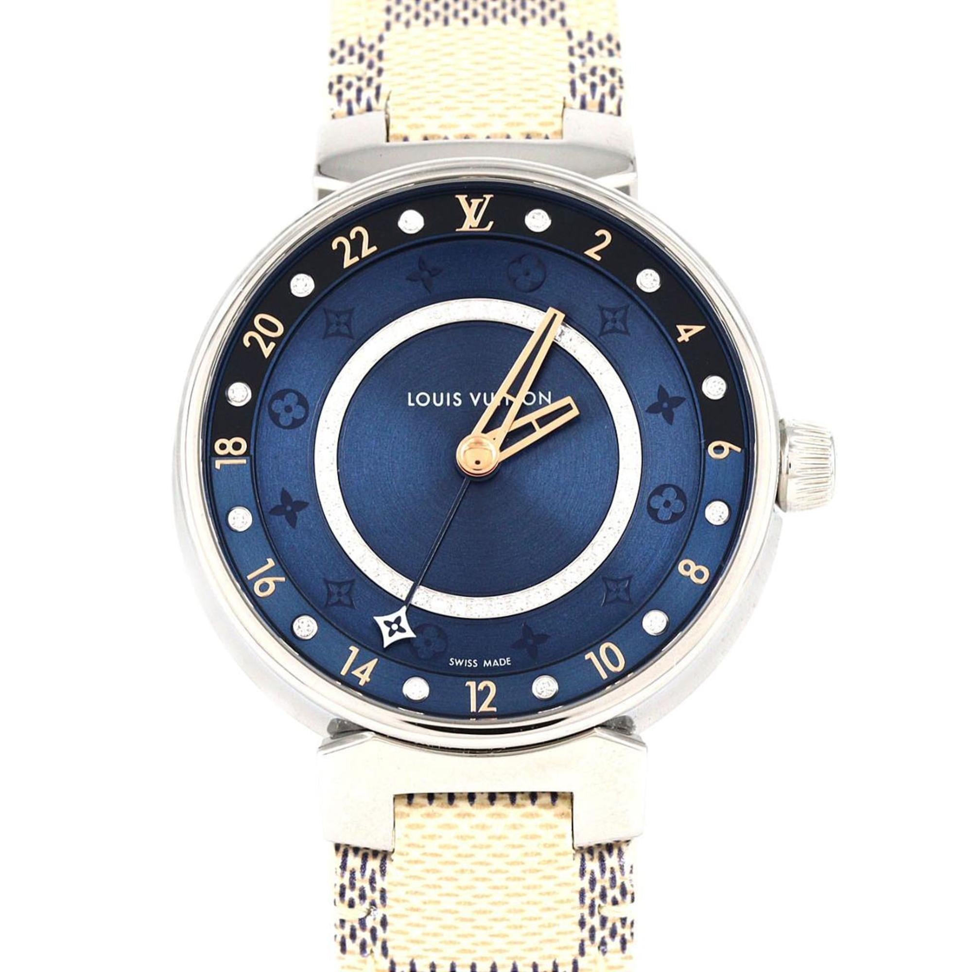 Louis Vuitton Tambour Dual Time 12P Circle D QA142 Stainless Steel Quartz Watch
