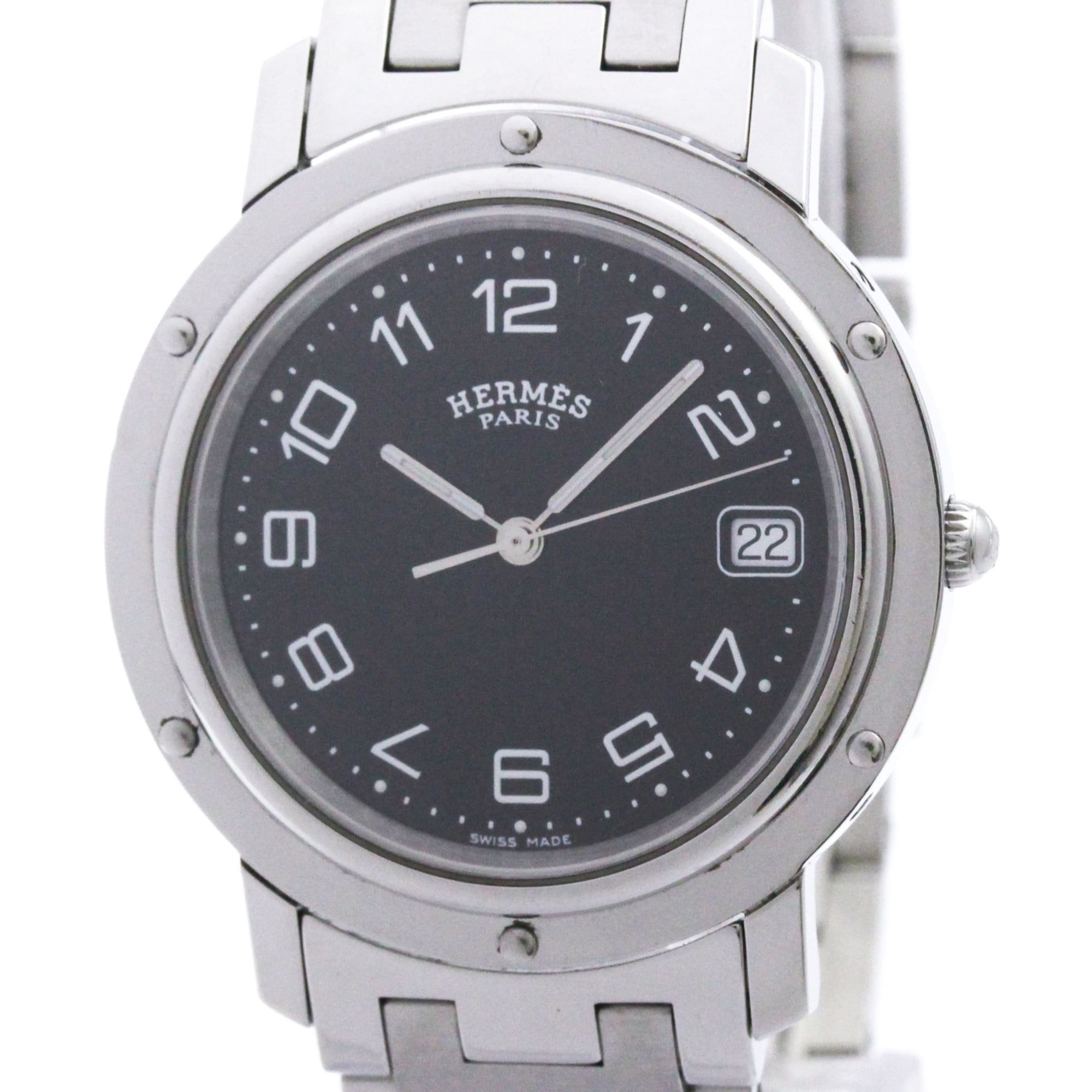 HERMES Clipper Stainless Steel Quartz Mens Watch CL6.710 Polished