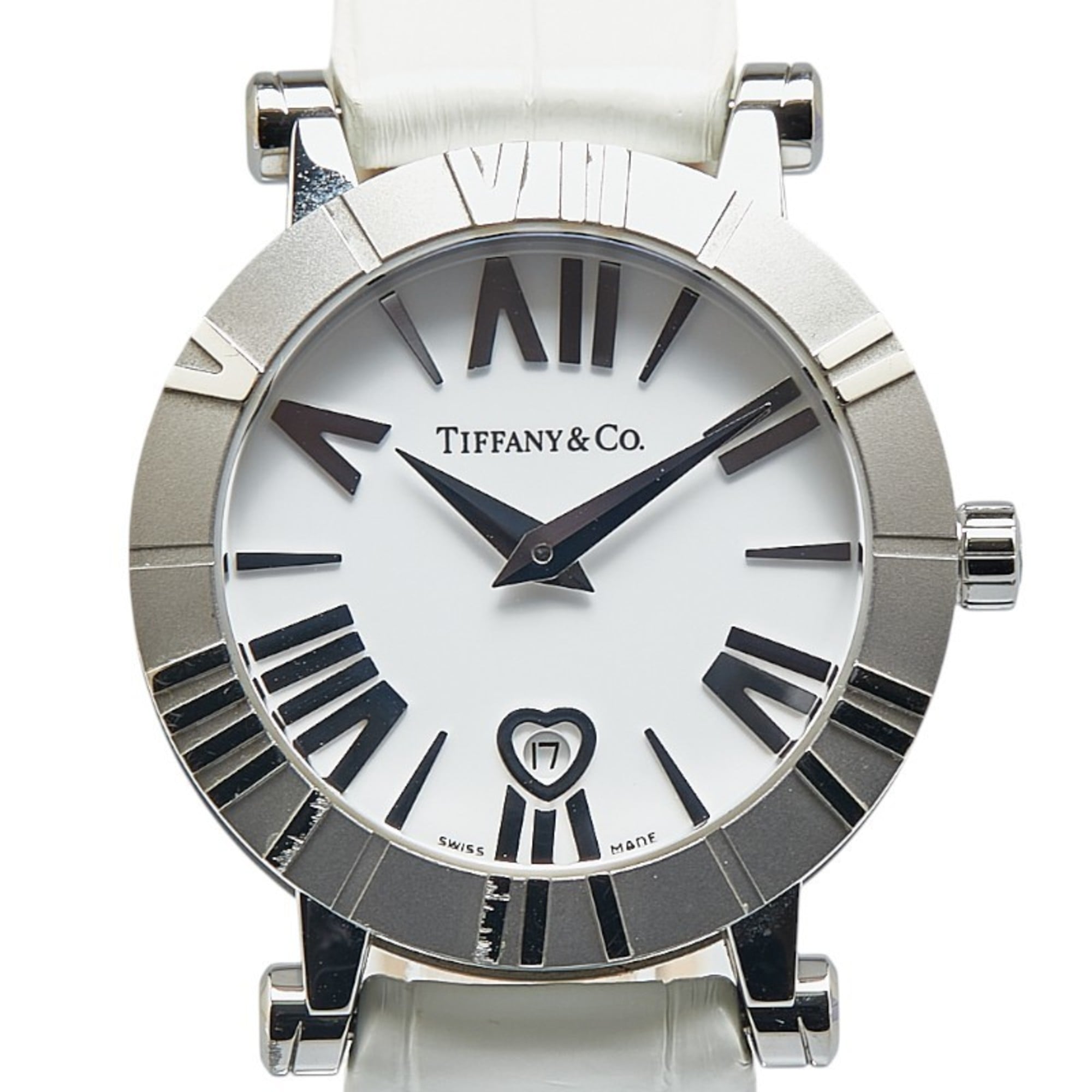 Tiffany & Co. Atlas Heart Date Watch Z1300.11.11A20A71A, Quartz Movement, White Dial, Stainless Stee