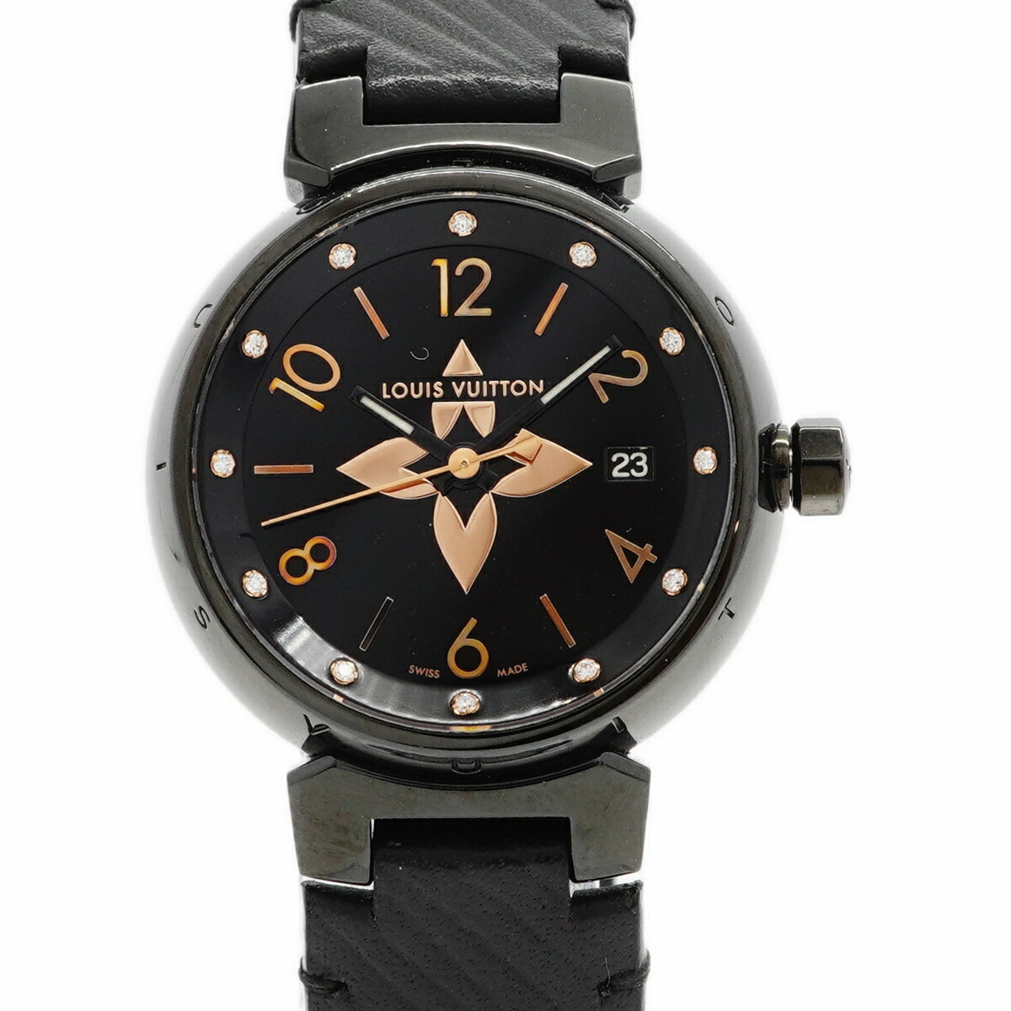 Louis Vuitton Tambour All Black PM Diamond QA047 Dial Women\'s Watch