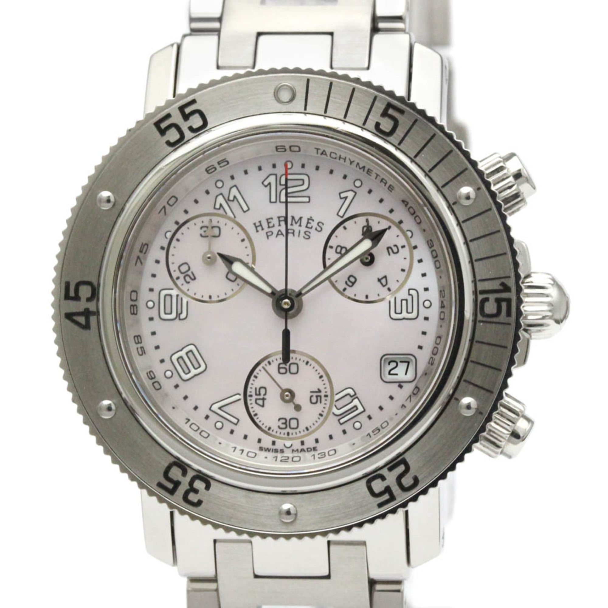HERMES Clipper Diver Chronograph Quartz Ladies Watch CL2.310 Polished