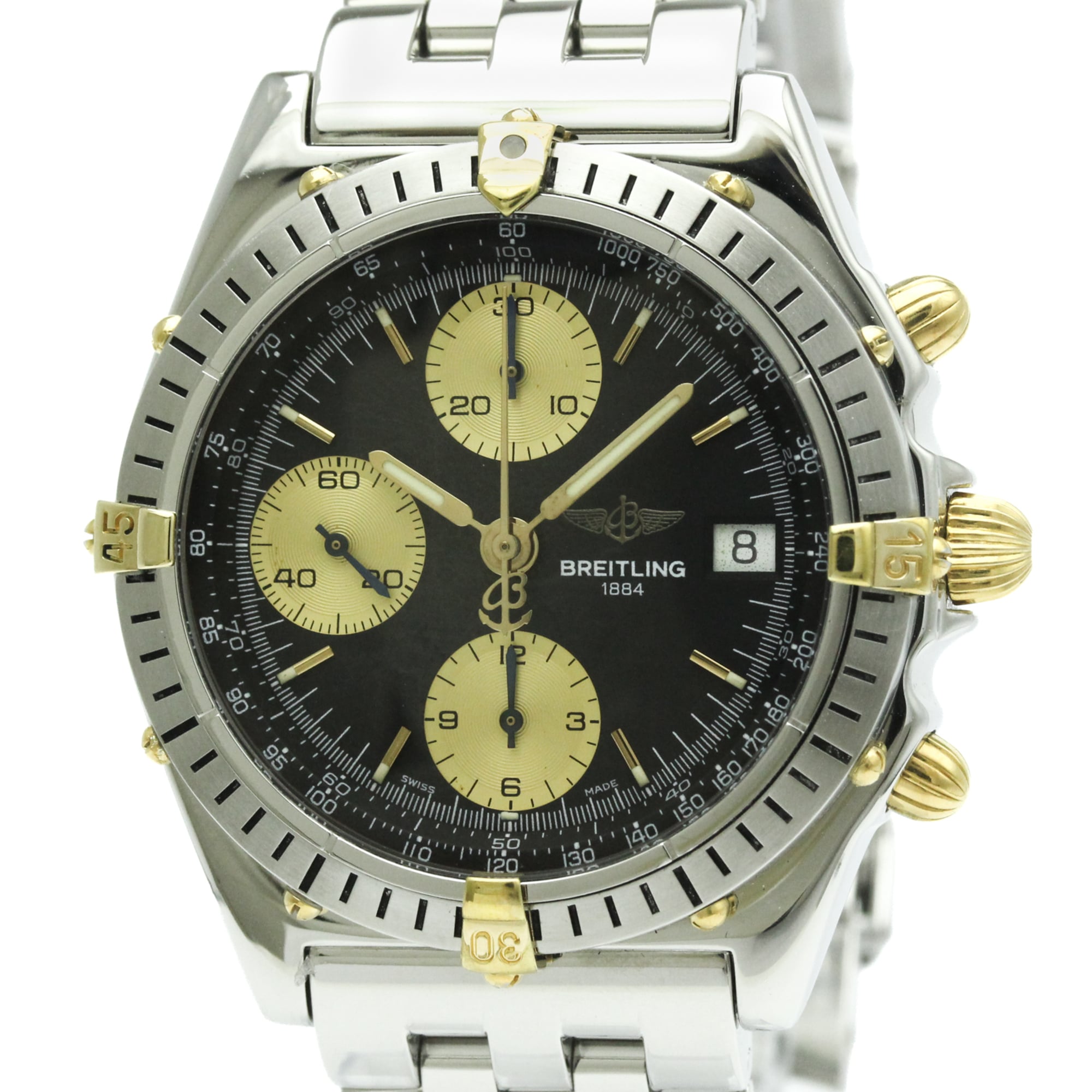 BREITLING Chronomat 18K Gold Steel Automatic Mens Watch B13047 Polished