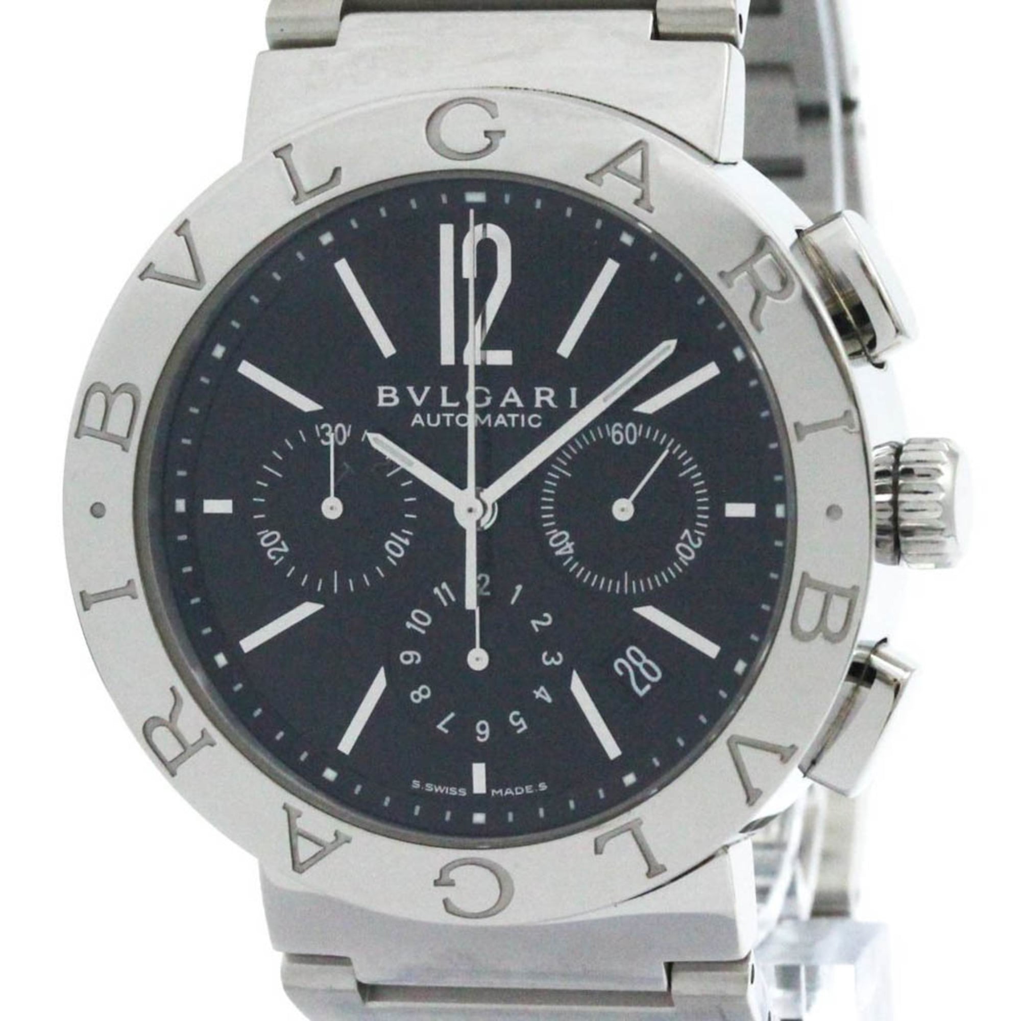 Polished BVLGARI BVLGARI-BVLGARI Chronograph Automatic Watch BB42SSCH