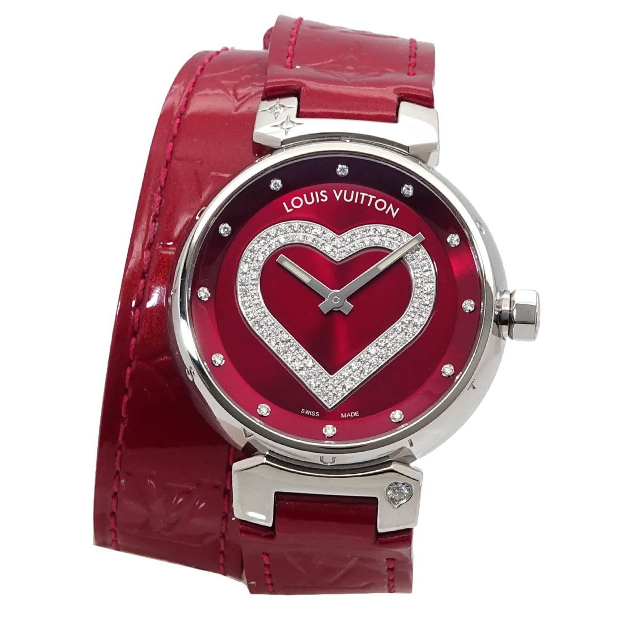 Louis Vuitton Tambour Heart Pomme d\'Amour Q1314 Women\'s Watch 12P Diamond Red Quartz
