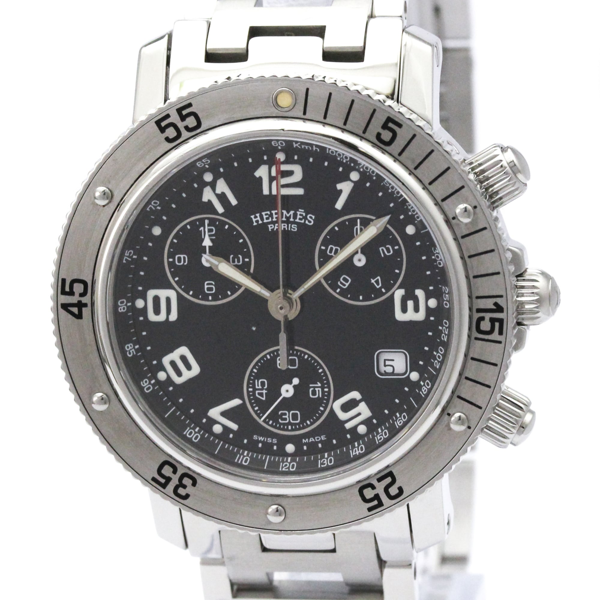 HERMES Clipper Diver Chronograph Quartz Mens Watch CL2.910 Polished