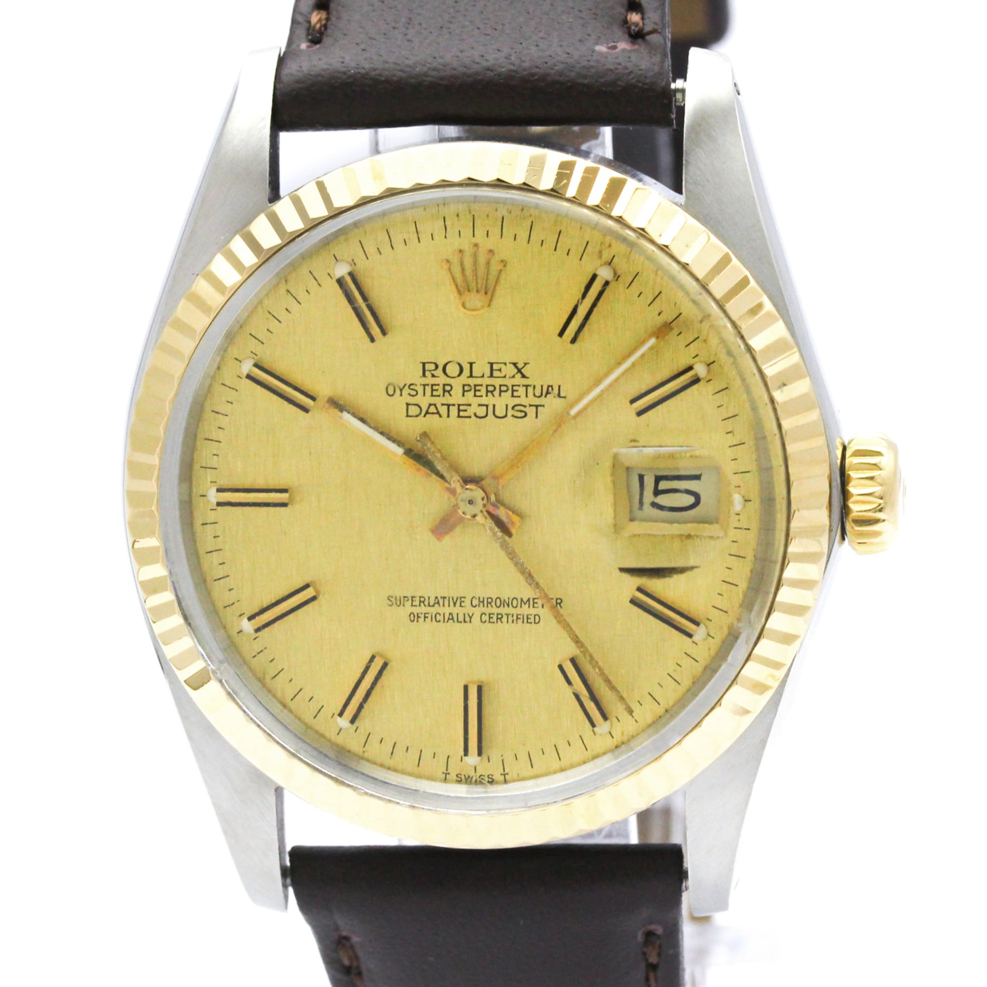ROLEX Datejust 16013 18K Gold Steel Automatic Mens Watch Polished