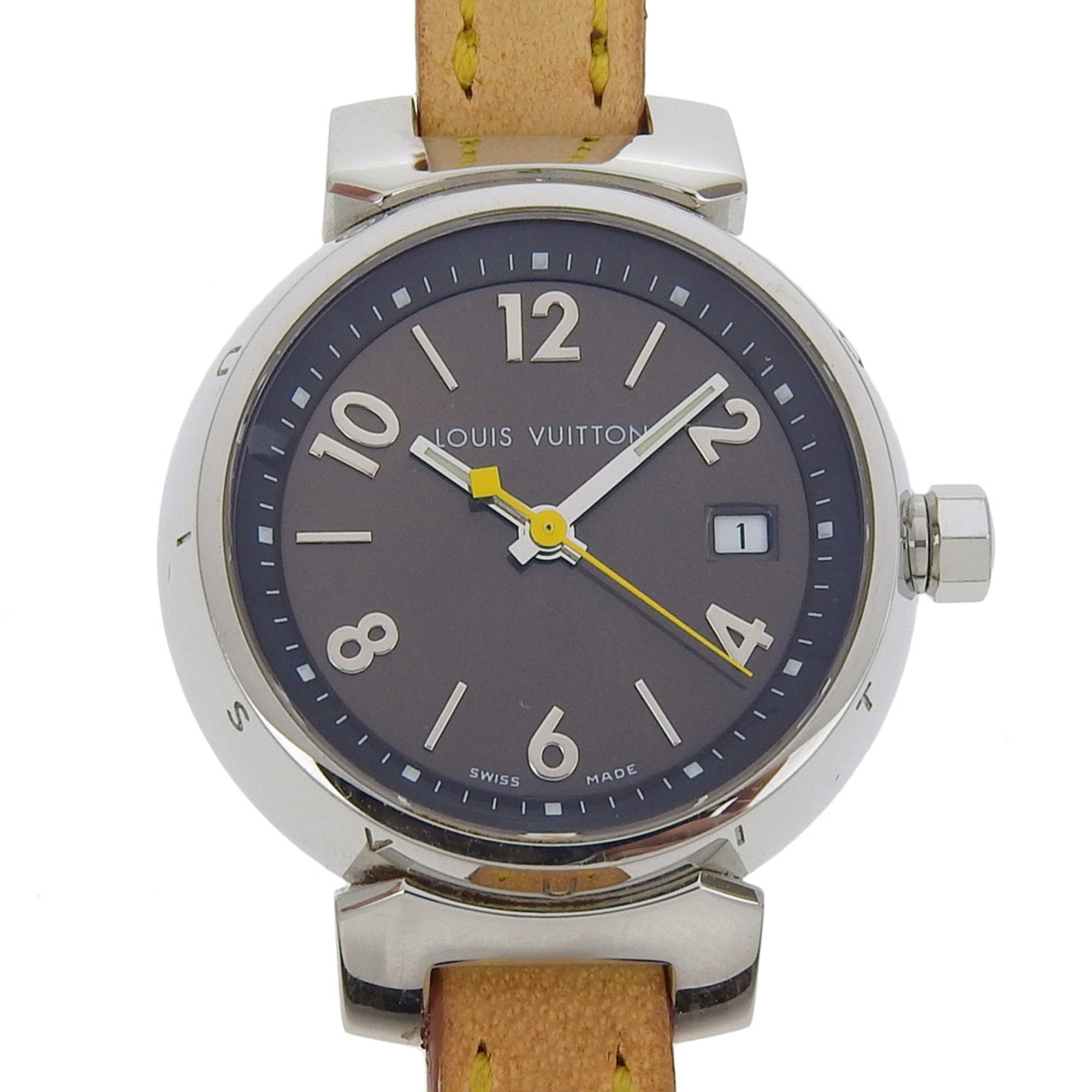 Louis Vuitton Tambour Watch Q1211, Stainless Steel and Leather Quartz Movement, Analog Display, Brow
