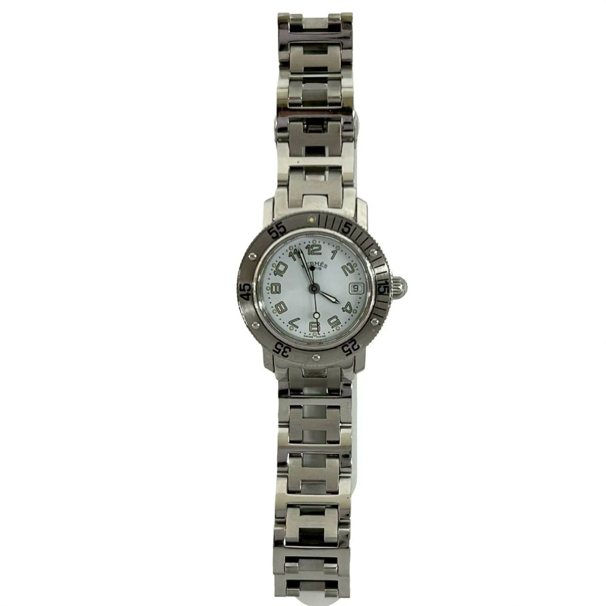 HERMES Clipper Diver Stainless Steel Quartz Wristwatch, Silver, 43102