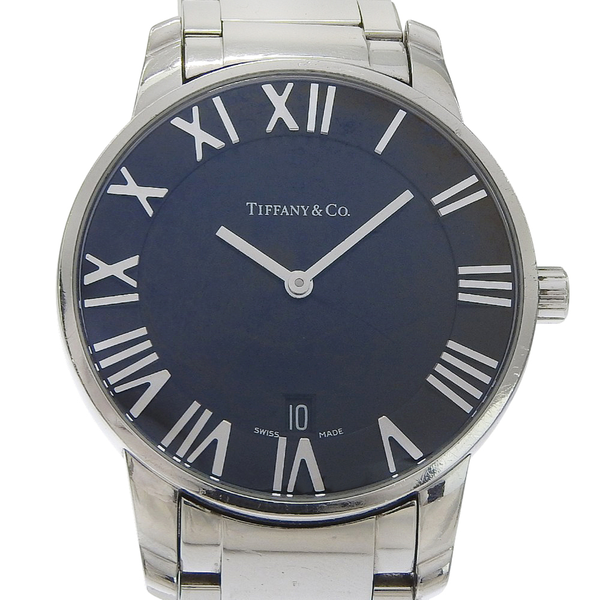 Tiffany & Co. Atlas Dome Watch Z1800.11.10A00A Stainless Steel Quartz Analog Black Dial Men\'s