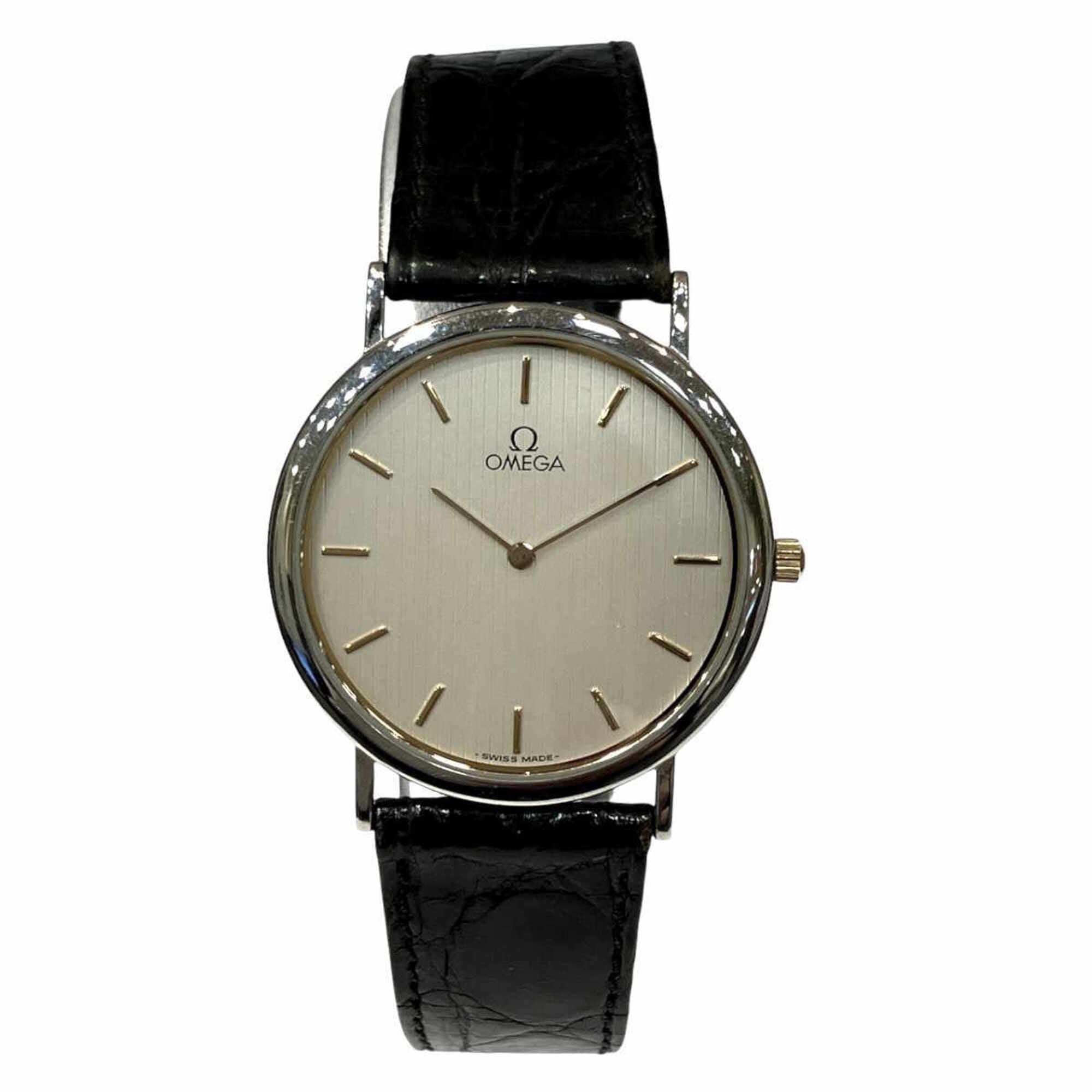 Omega De Ville watch, total weight 18.2g, stainless steel, genuine leather strap, quartz movement, s