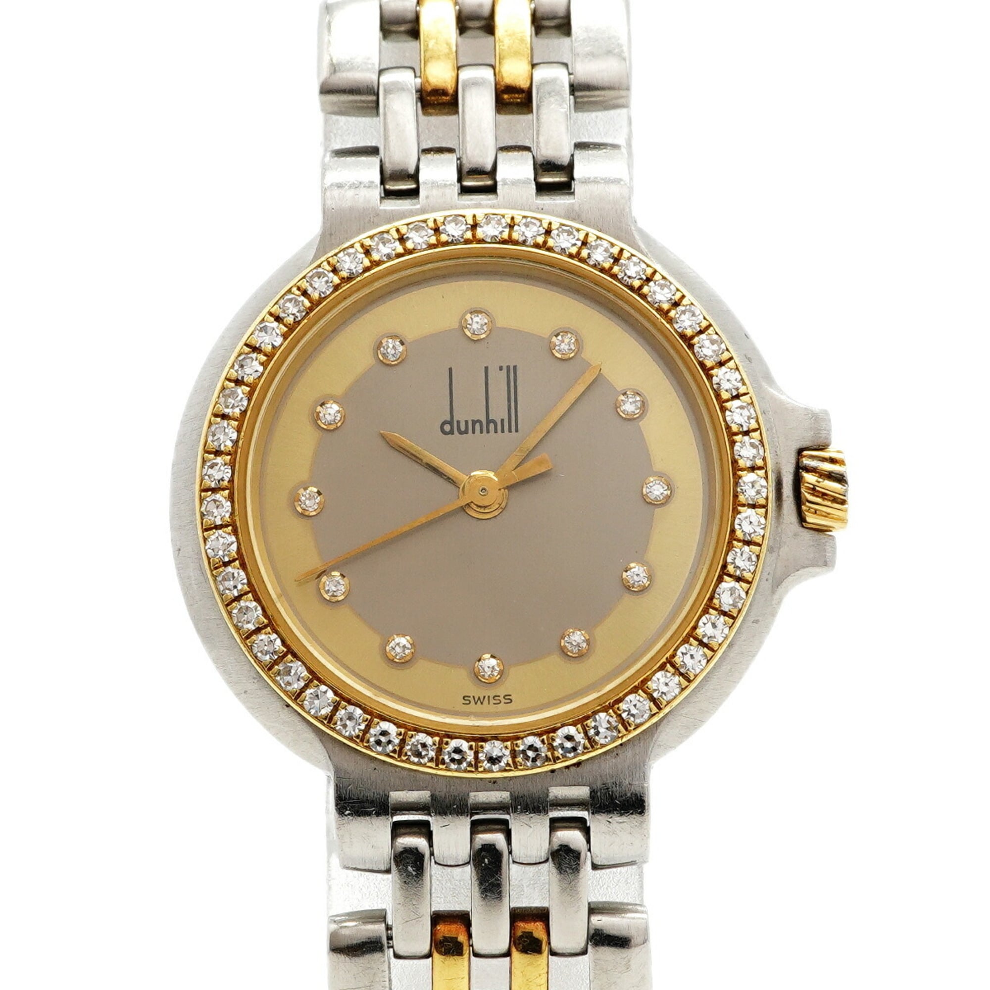 Dunhill Elite Diamond Gold Silver Dial Watch for Women