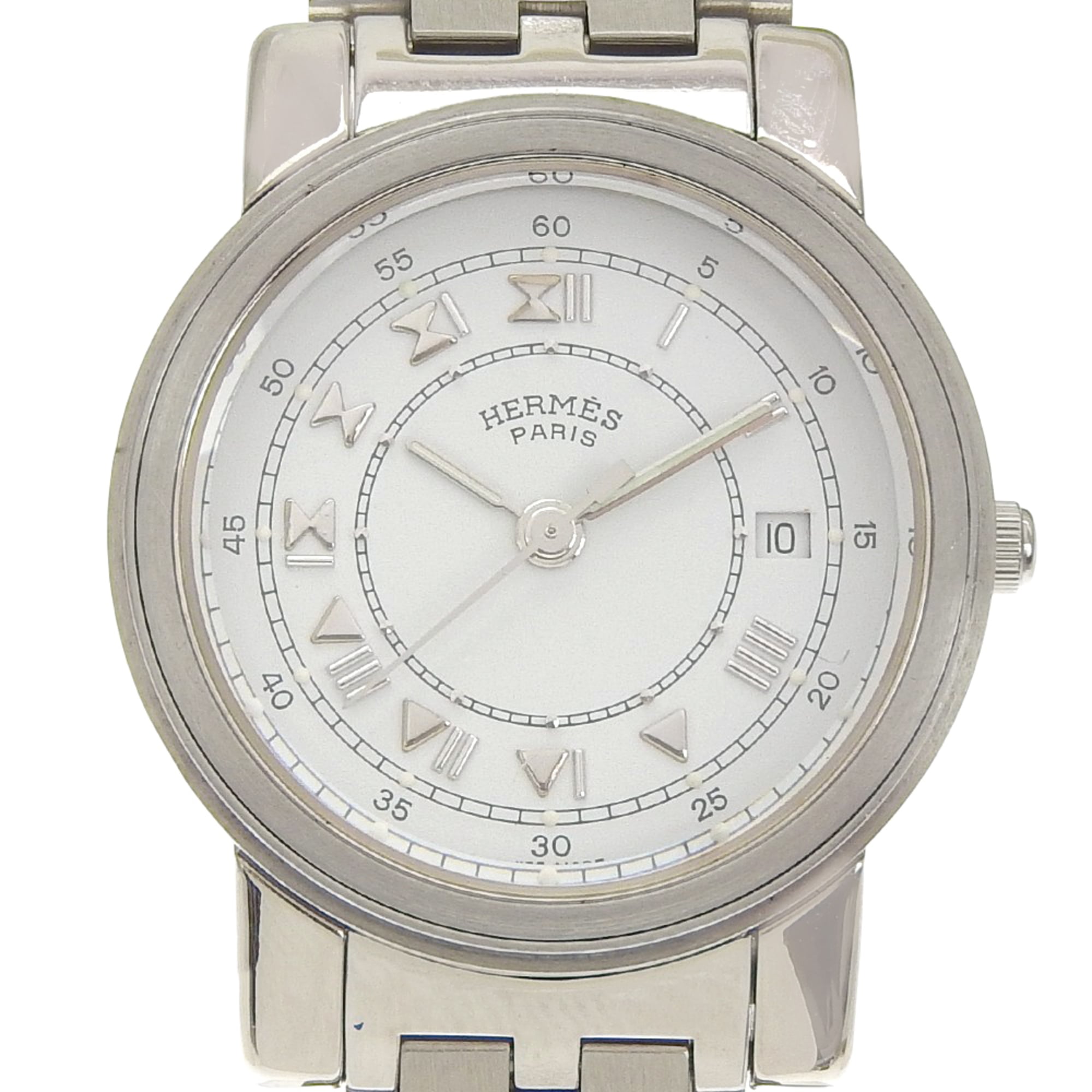 Hermès Carrick Women\'s Stainless Steel Quartz Watch with Analog Display and White Dial
