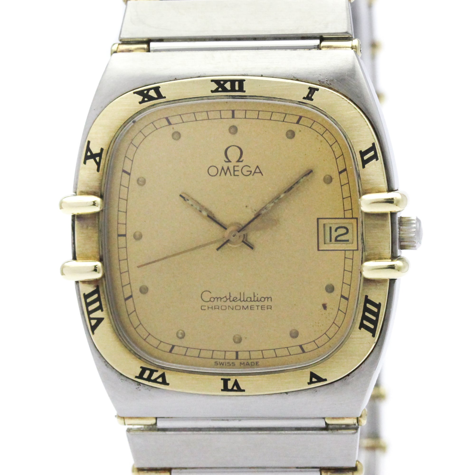OMEGA Constellation 18K Gold Steel Quartz Mens Watch Polished