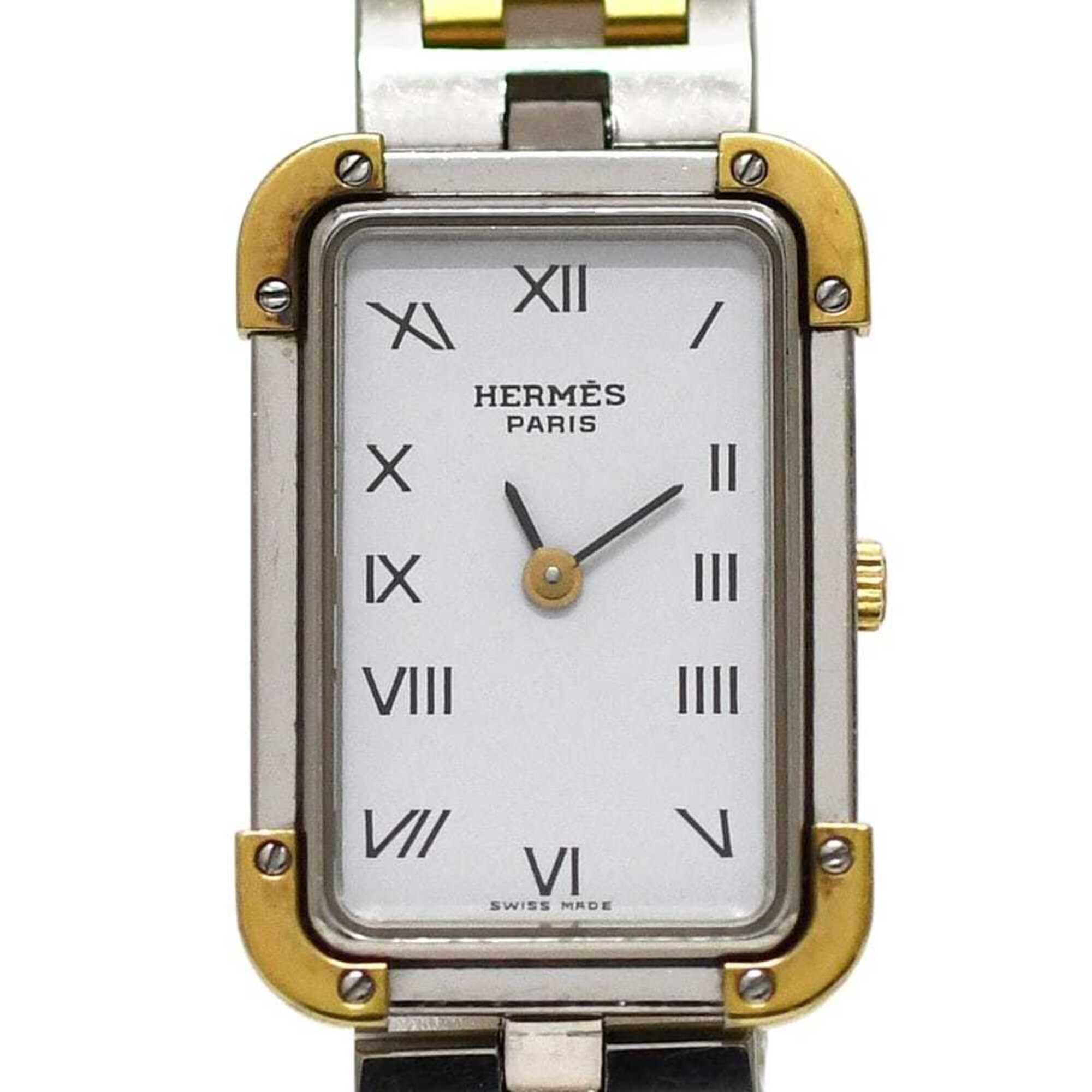Hermes watch, Croisière, white, silver, gold, CR1.240 battery-operated, stainless steel, quartz move