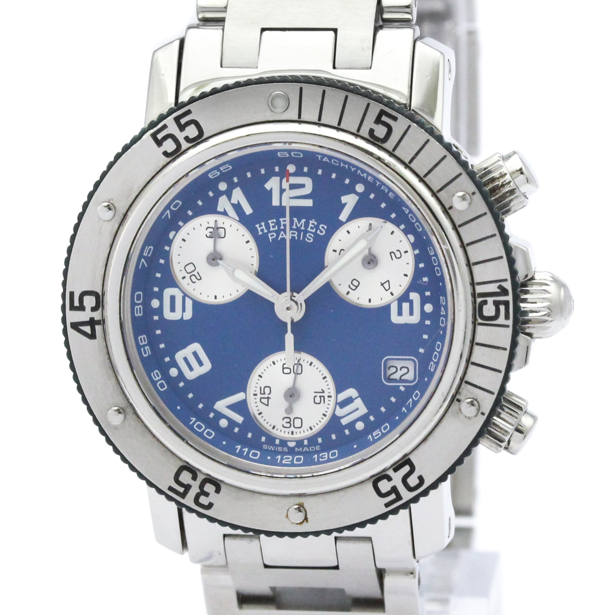 HERMES Clipper Diver Chronograph Quartz Ladies Watch CL2.317 Polished