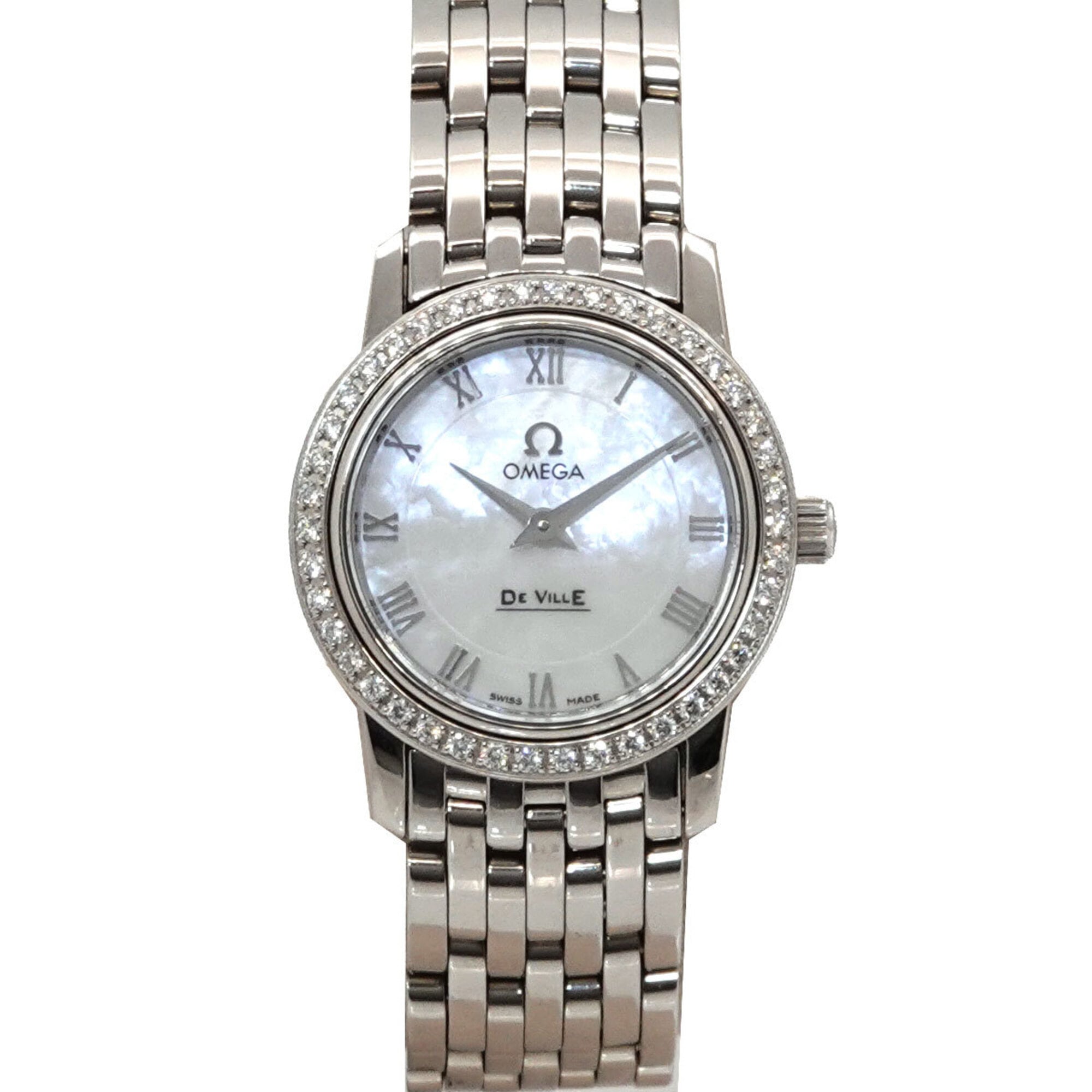 Omega De Ville 4575 71 Ladies\' Watch, Diamond Bezel, White Shell, Quartz Watch
