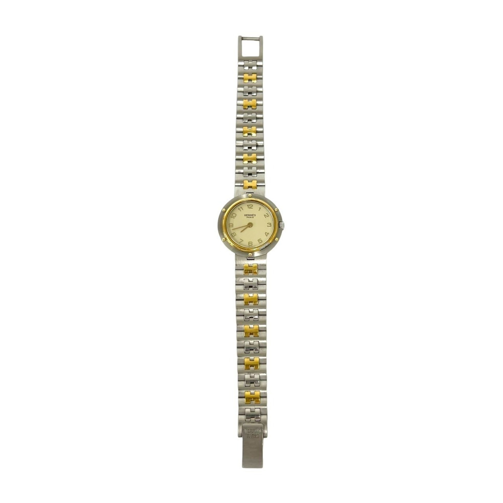 HERMES Vintage Clipper Stainless Steel Quartz Watch, Silver/Gold, 29391