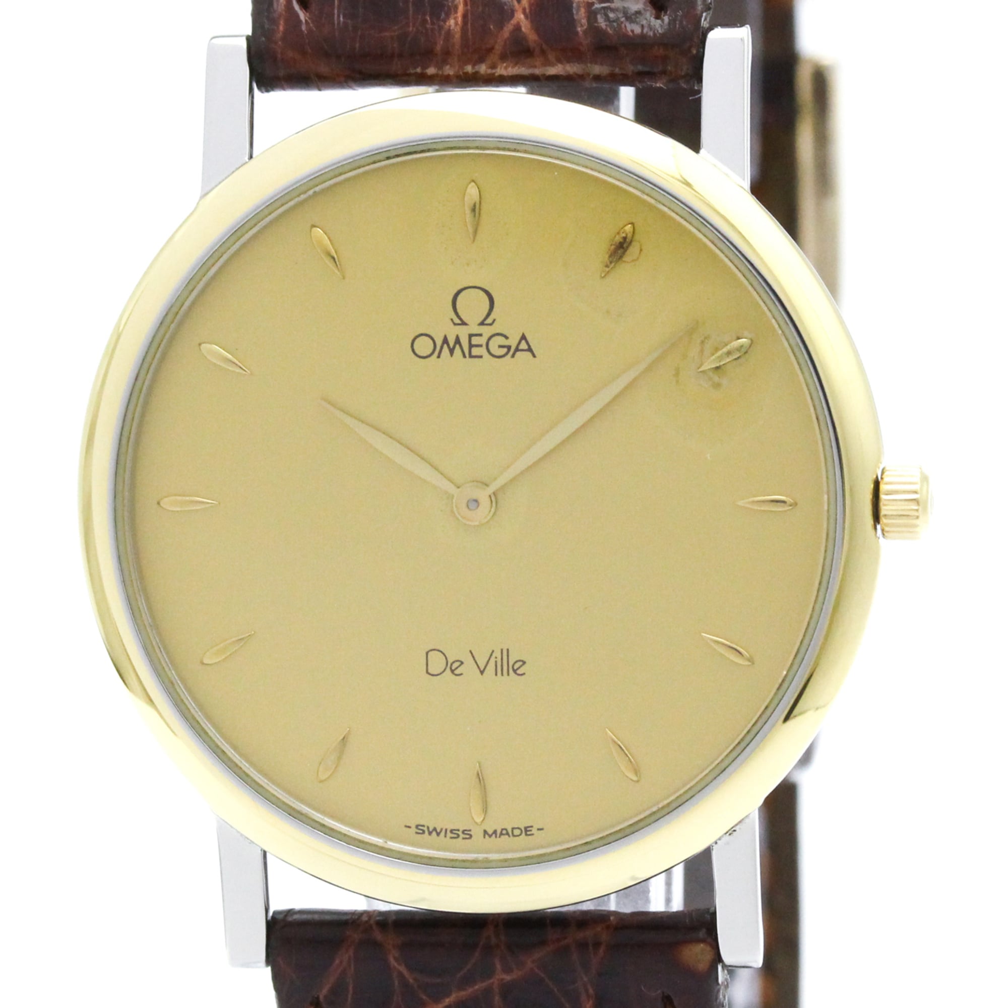 OMEGA De Ville Prestige Quartz Gold Plated Mens Watch 7400.11 Polished