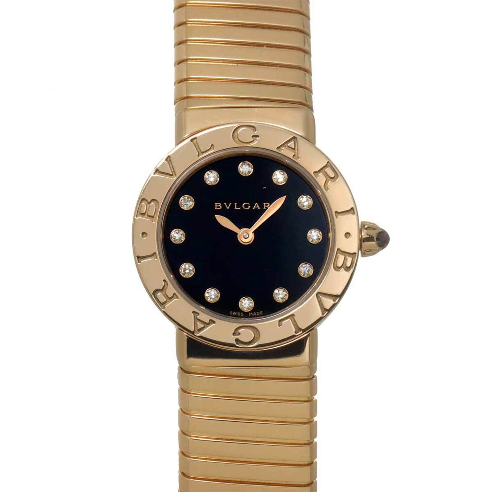 BVLGARI Tubogas BBLP262TG 12P Diamond Ladies Watch Black 18KPG Pink Gold Solid Quartz