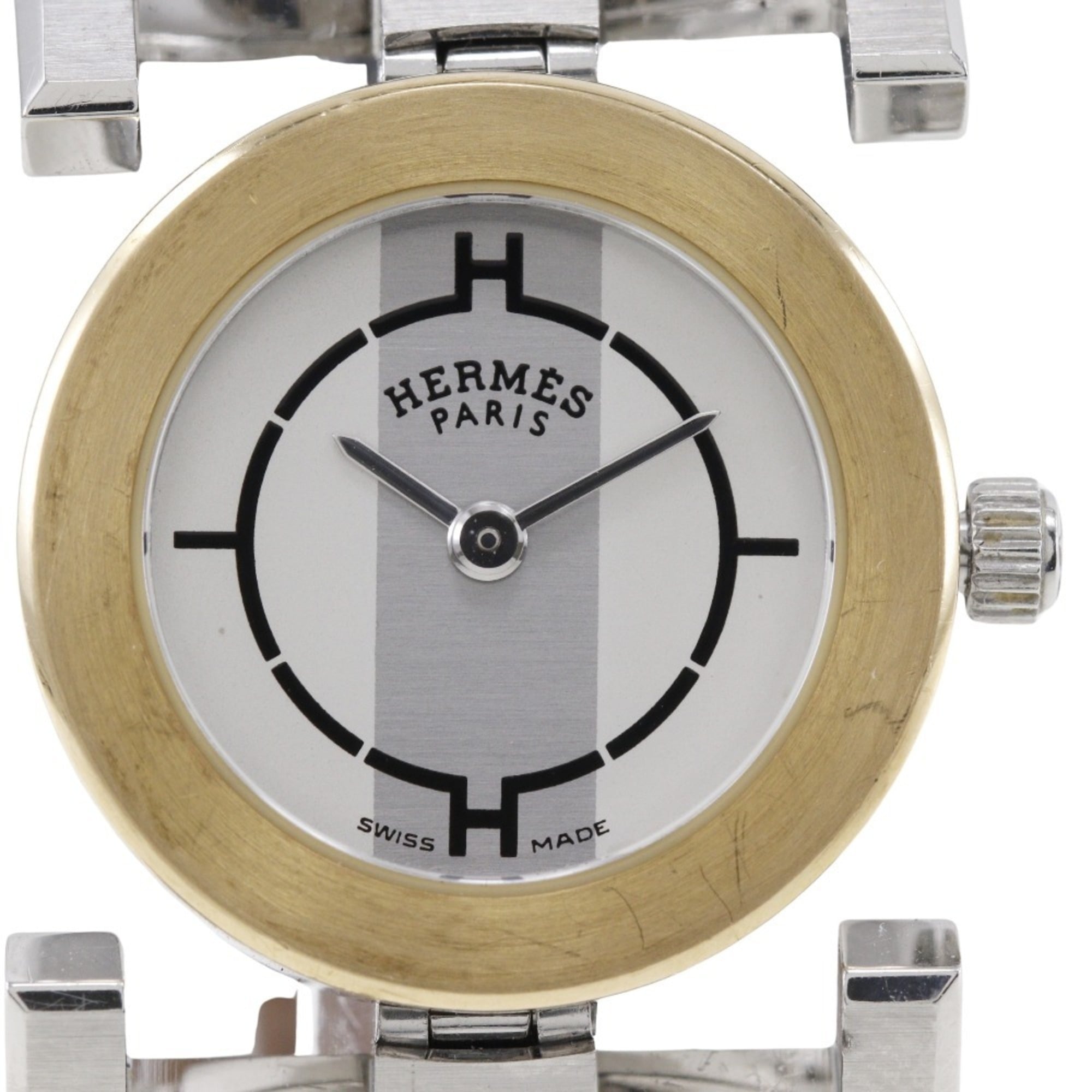 Hermes HERMES Paprika Watch PA1.220 Stainless Steel x Leather 2002 □F Quartz Analog Display White Di