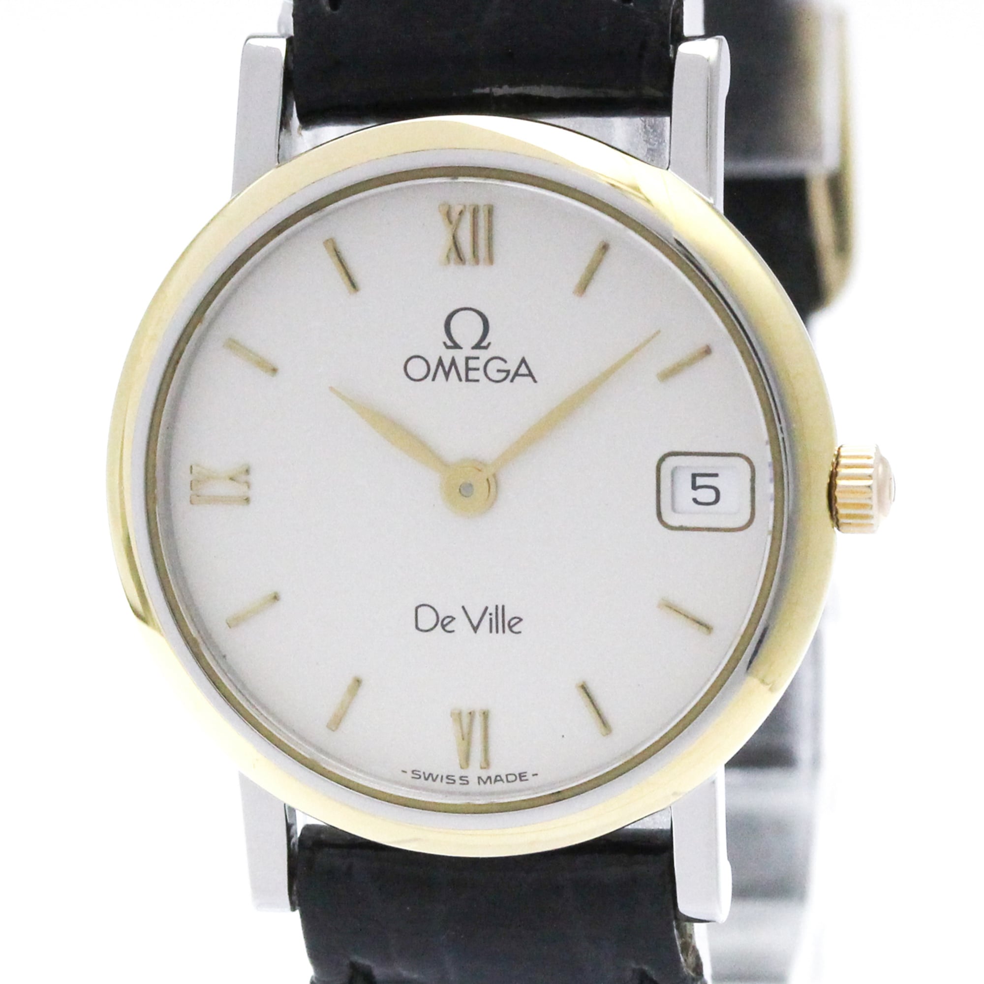 OMEGA De Ville Gold Plated Steel Quartz Ladies Watch 596.2579 Polished