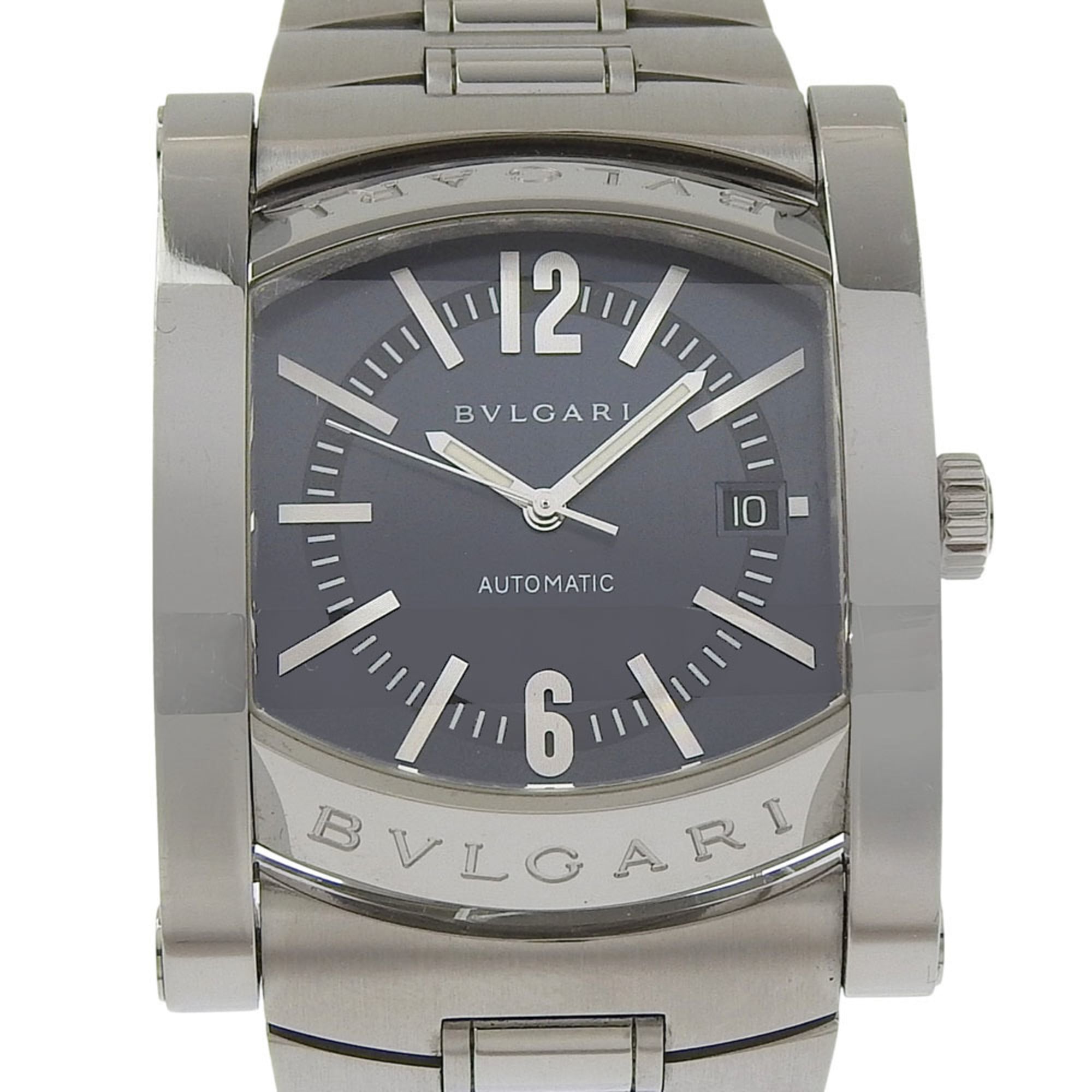 Bulgari BVLGARI Assioma Watch AA48S Stainless Steel Silver Automatic Analog Black Dial Men\'s