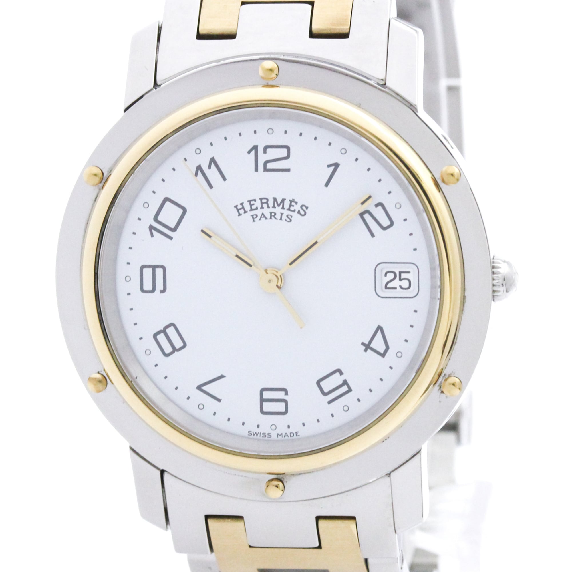 HERMES Clipper Gold Plated Steel Quartz Mens Watch CL6.720 Polished