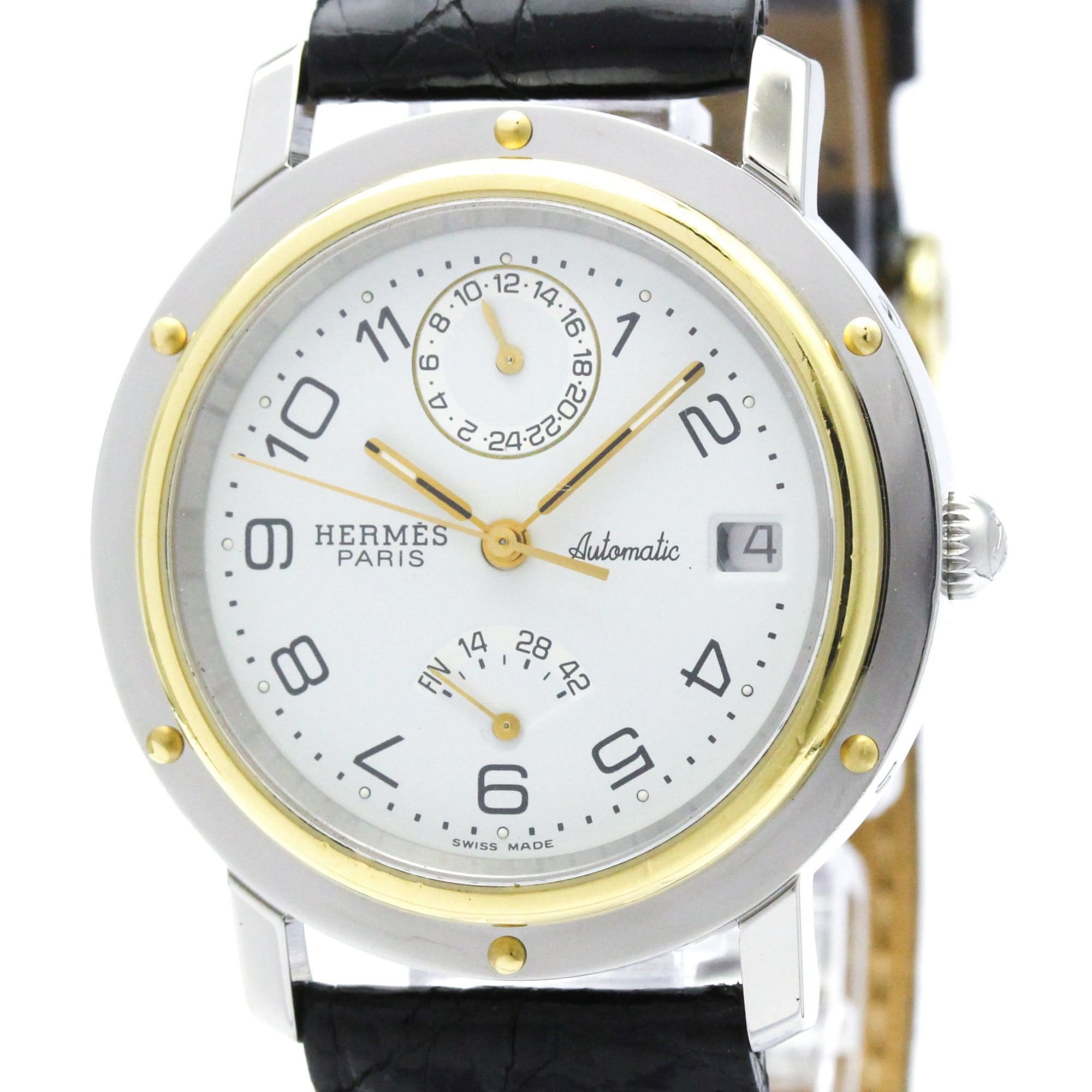 HERMES Clipper Power Reserve Gold Plated Steel Mens Watch CL5.720 Polished