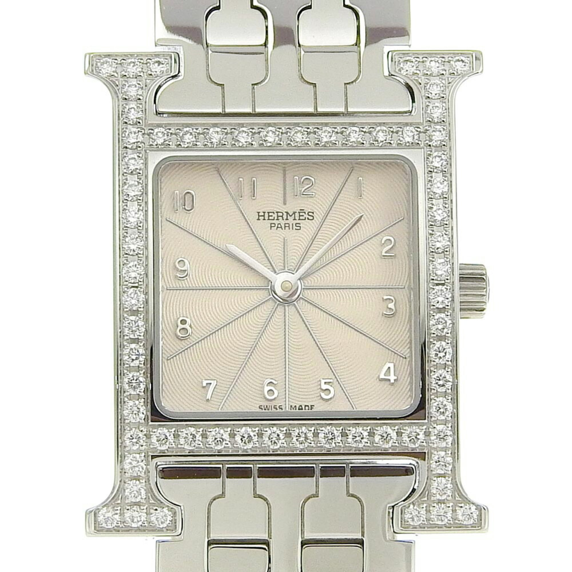 Hermes HERMES H Watch Diamond Bezel HH1.230 Stainless Steel x Quartz Analog Display Ivory Dial Heure