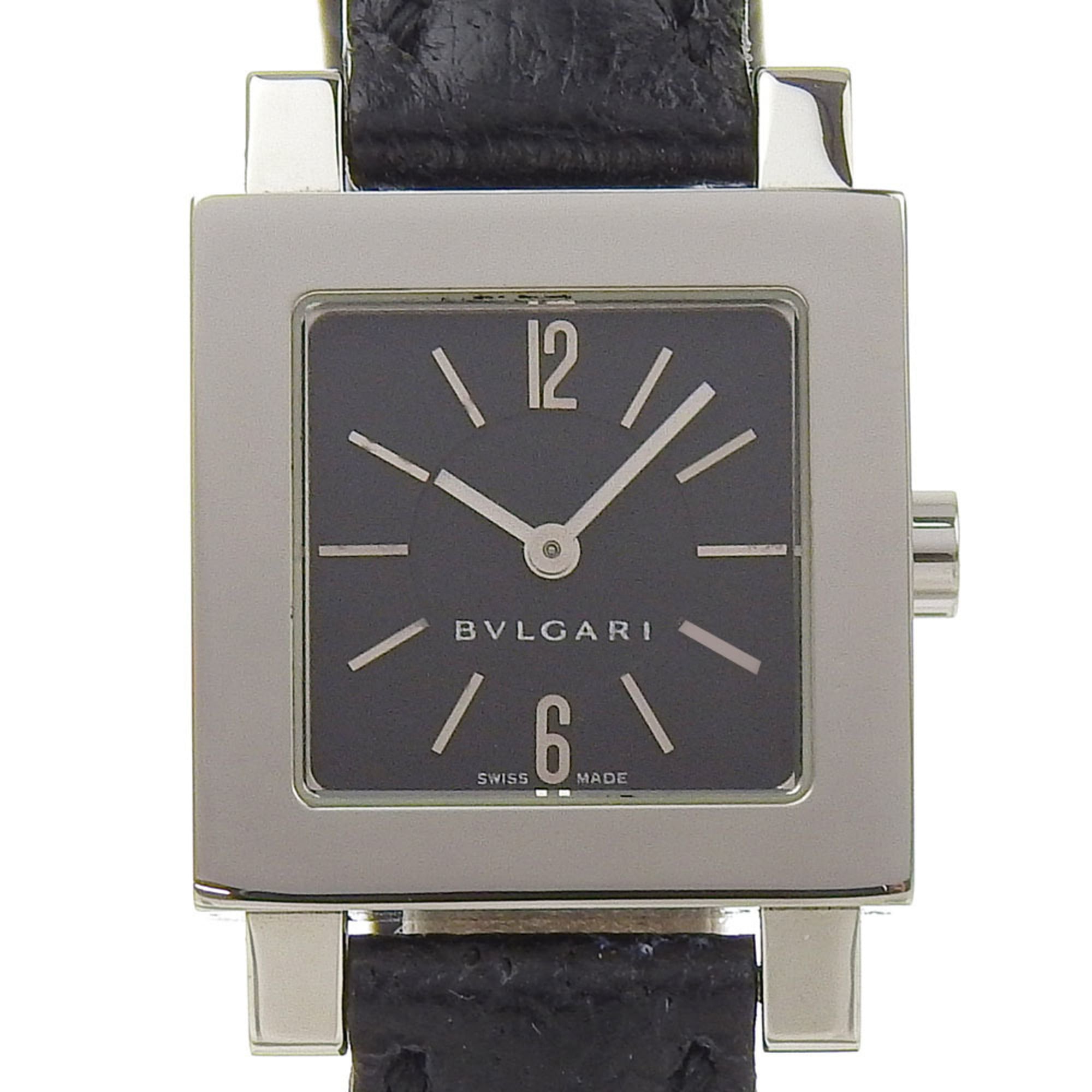 Bvlgari Quadrato SQ22SL Women\'s Watch, Stainless Steel with Embossed Leather, Quartz Movement, Anal