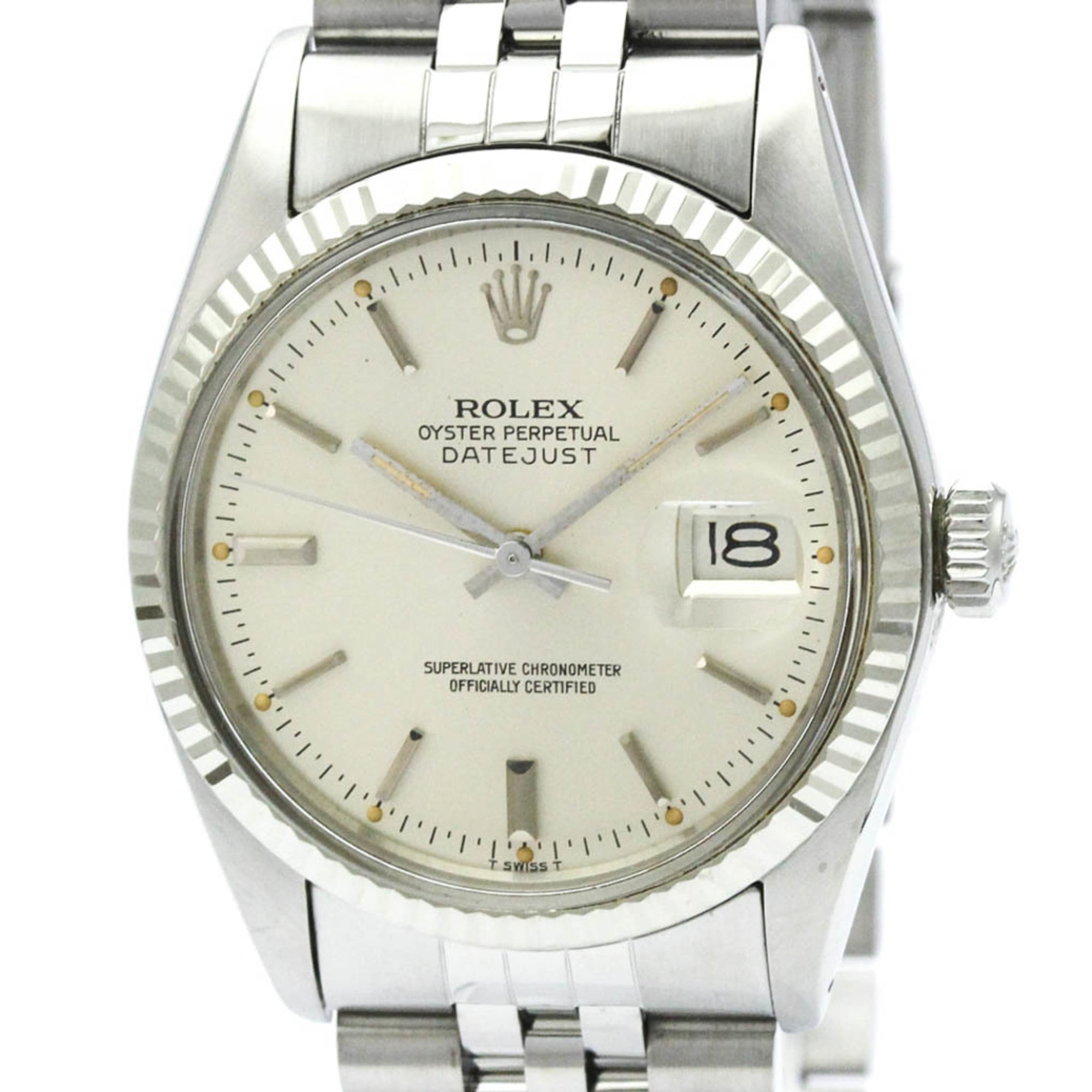 ROLEX Datejust 18K White Gold Steel Automatic Mens Watch 16014 Polished