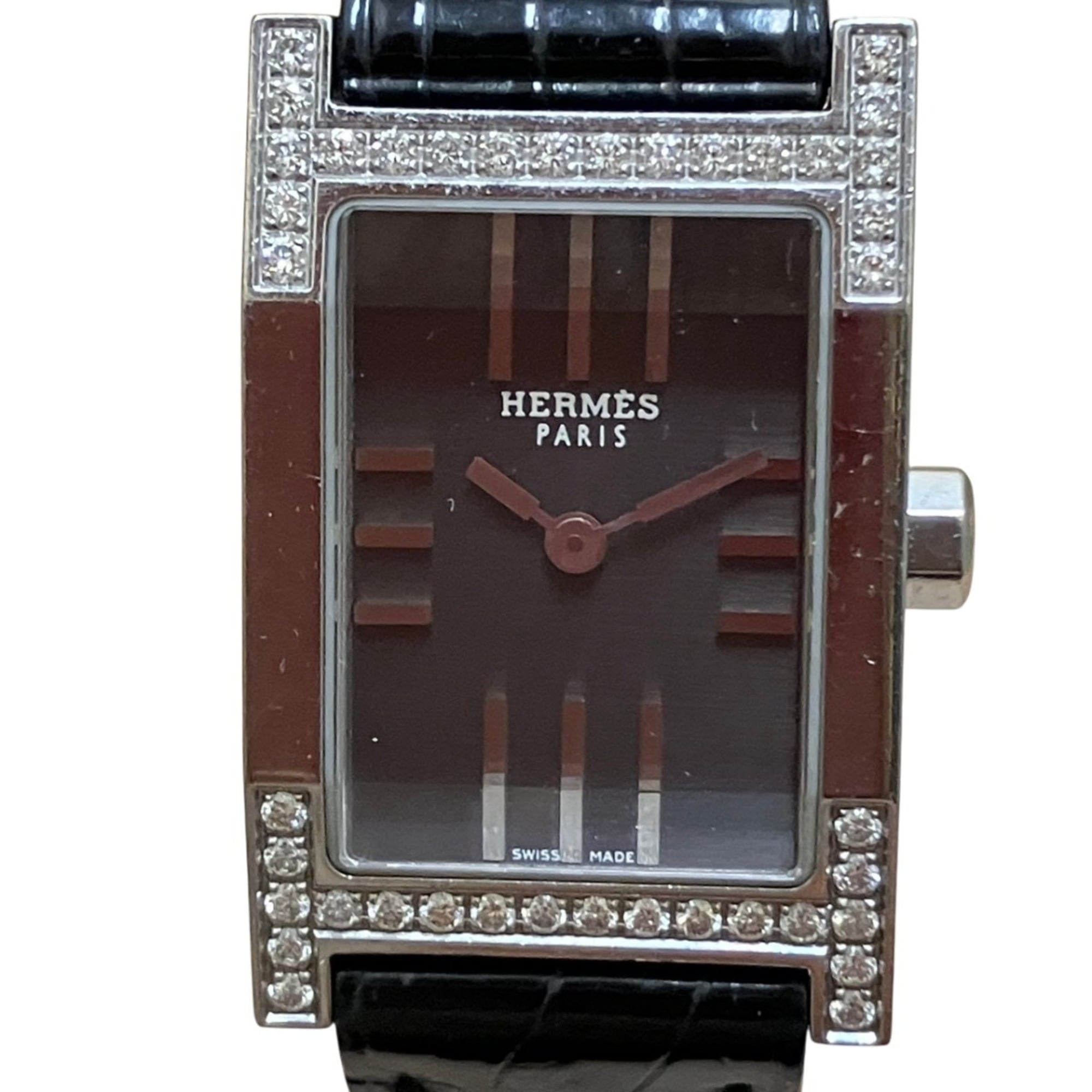 Hermes HERMES Dandem Diamond-Set Bezel Watch, Total Weight 20.8g, Stainless Steel, Genuine Leather S