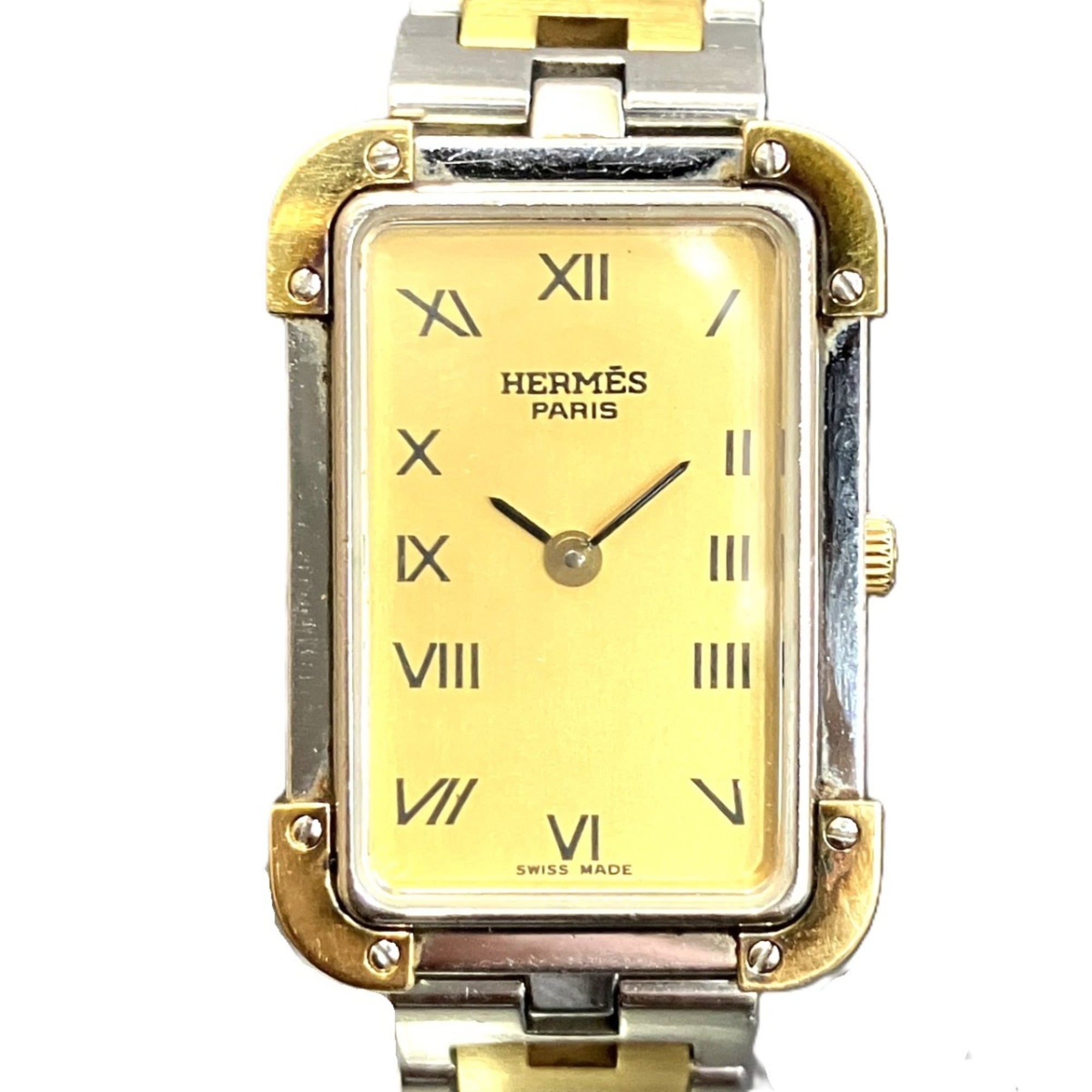 Hermes Croisière watch, total weight 37.7g, stainless steel, quartz movement, gold dial, CR1.240 bat