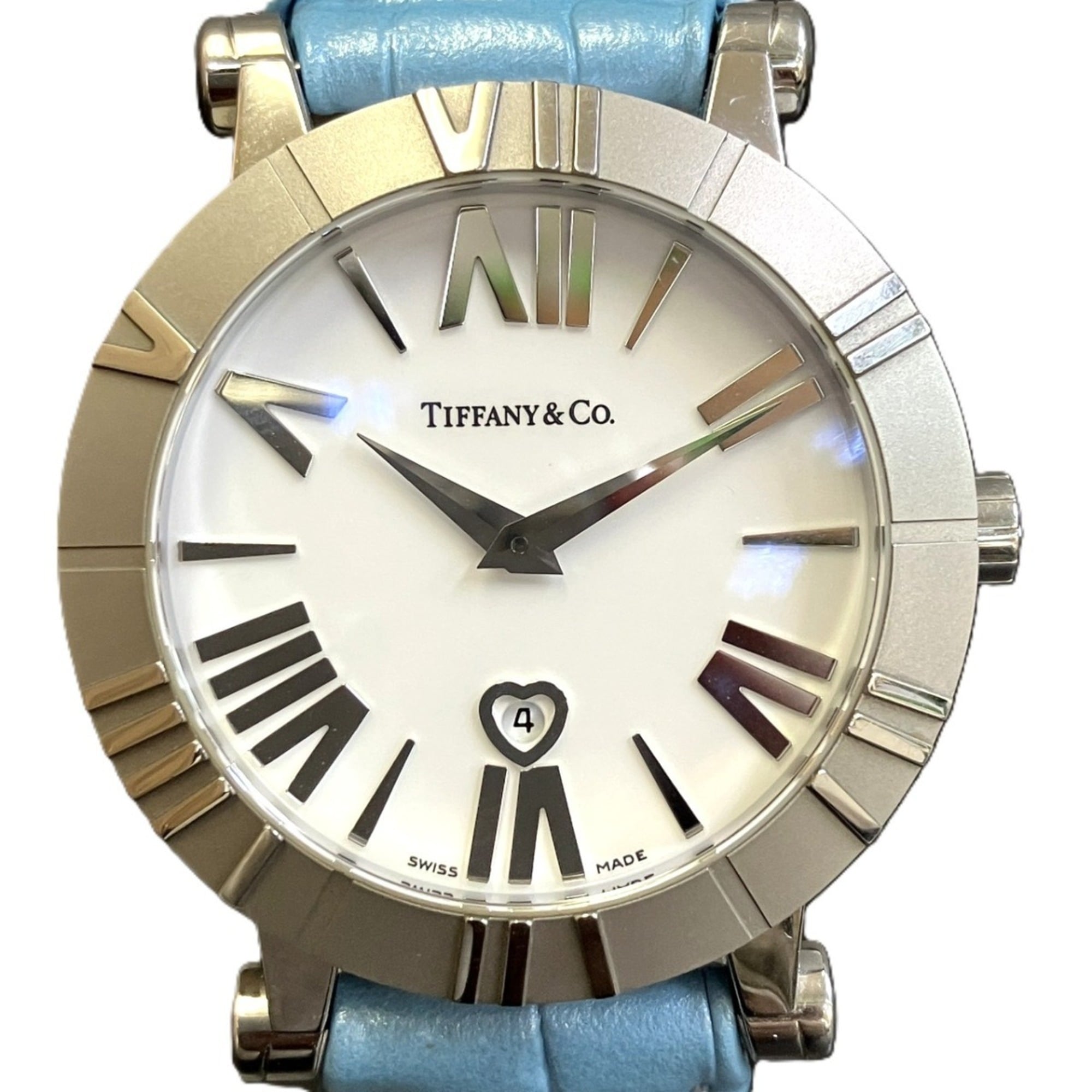 Tiffany & Co. Atlas watch, total weight 61g, stainless steel, genuine leather strap, quartz movement