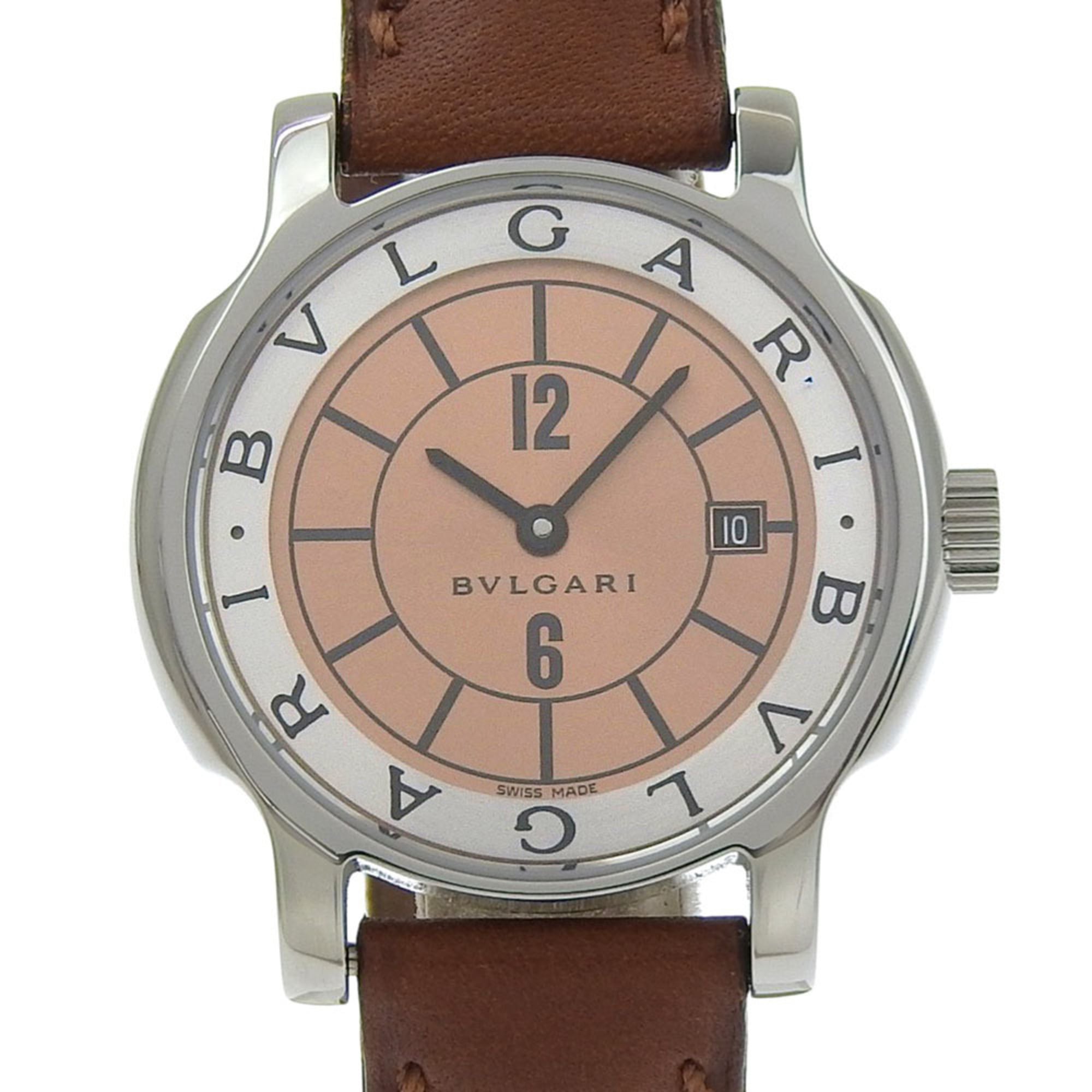 Bulgari BVLGARI Solo Tempo Watch ST29SL Stainless Steel x Leather Quartz Analog Bronze Dial Women\'s