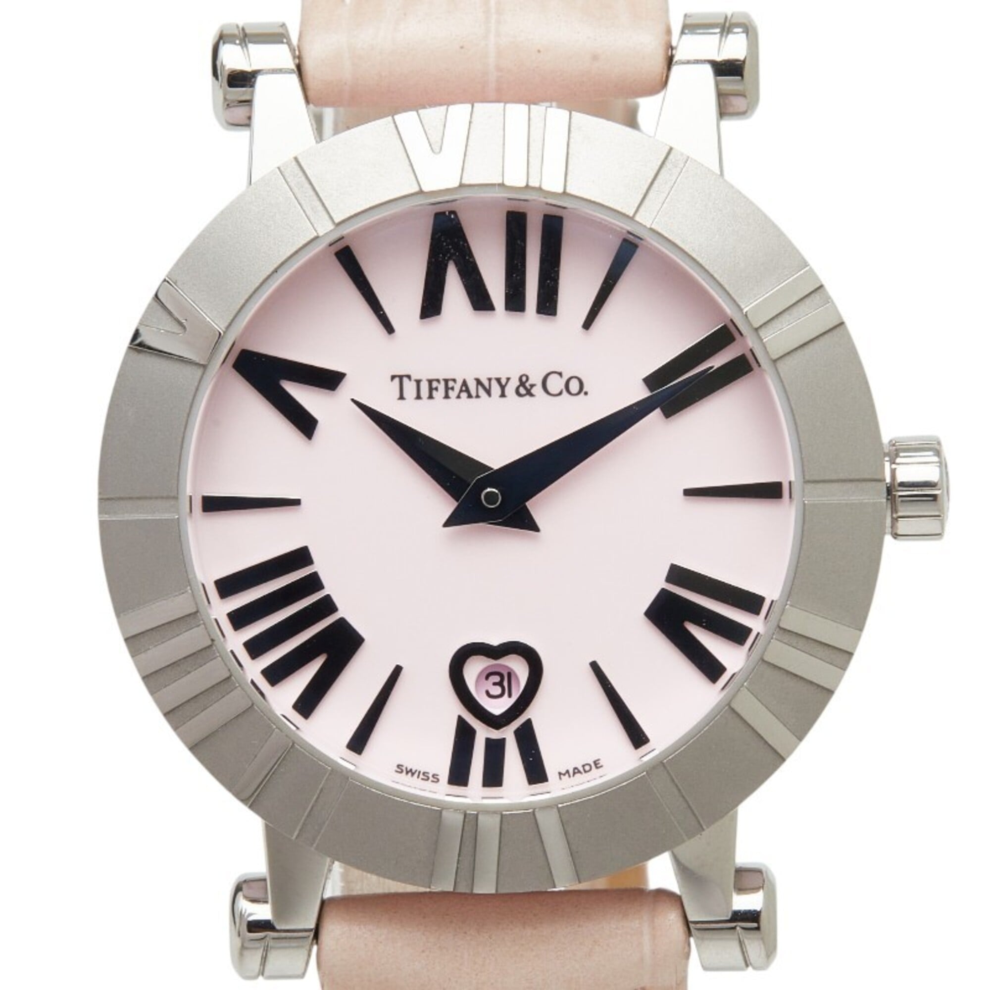 Tiffany & Co. Atlas Watch Z1300.11.11A31A41A Quartz Pink Dial Stainless Steel Leather Ceramic Ladies