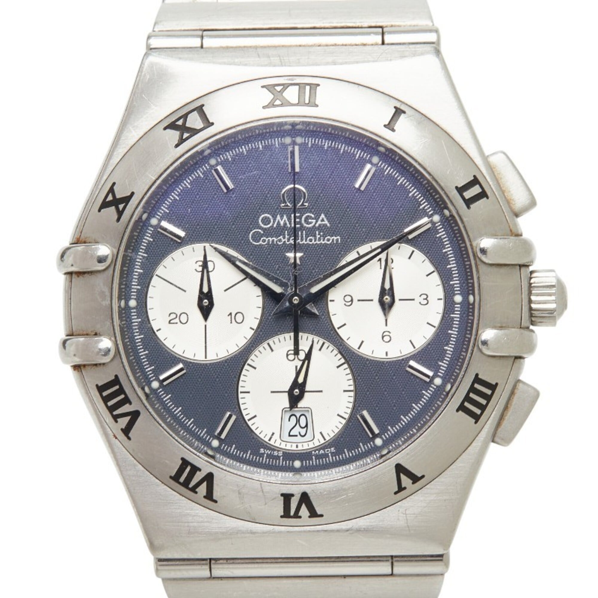 Omega Constellation Chronograph Watch 1542.40 Quartz Navy Dial Stainless Steel Men\'s OMEGA