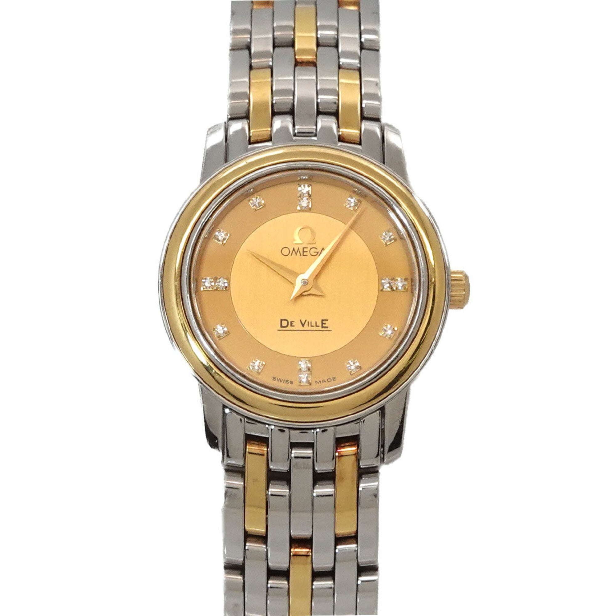 Omega De Ville Prestige Combination 4370 16 Ladies\' Watch 16P Diamond Gold YG Quartz
