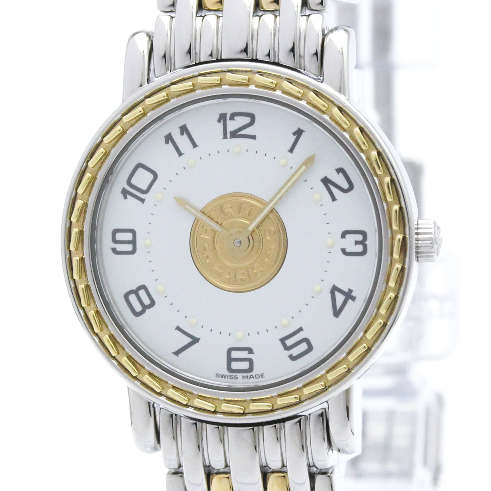 HERMES Sellier Gold Plated Steel Quartz Ladies Watch SE4.220 Polished