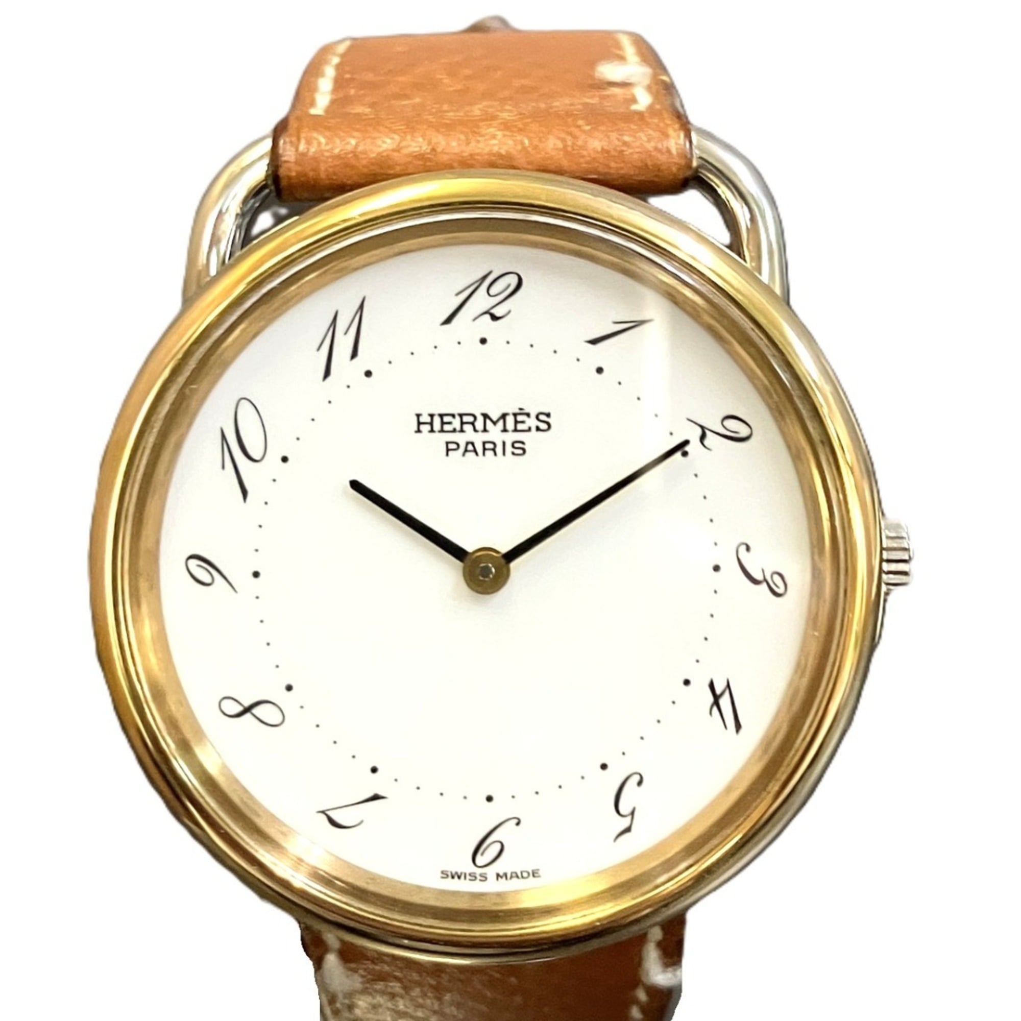 Hermes Arceau watch, total weight 28.9g, stainless steel, genuine leather strap, quartz movement, wh