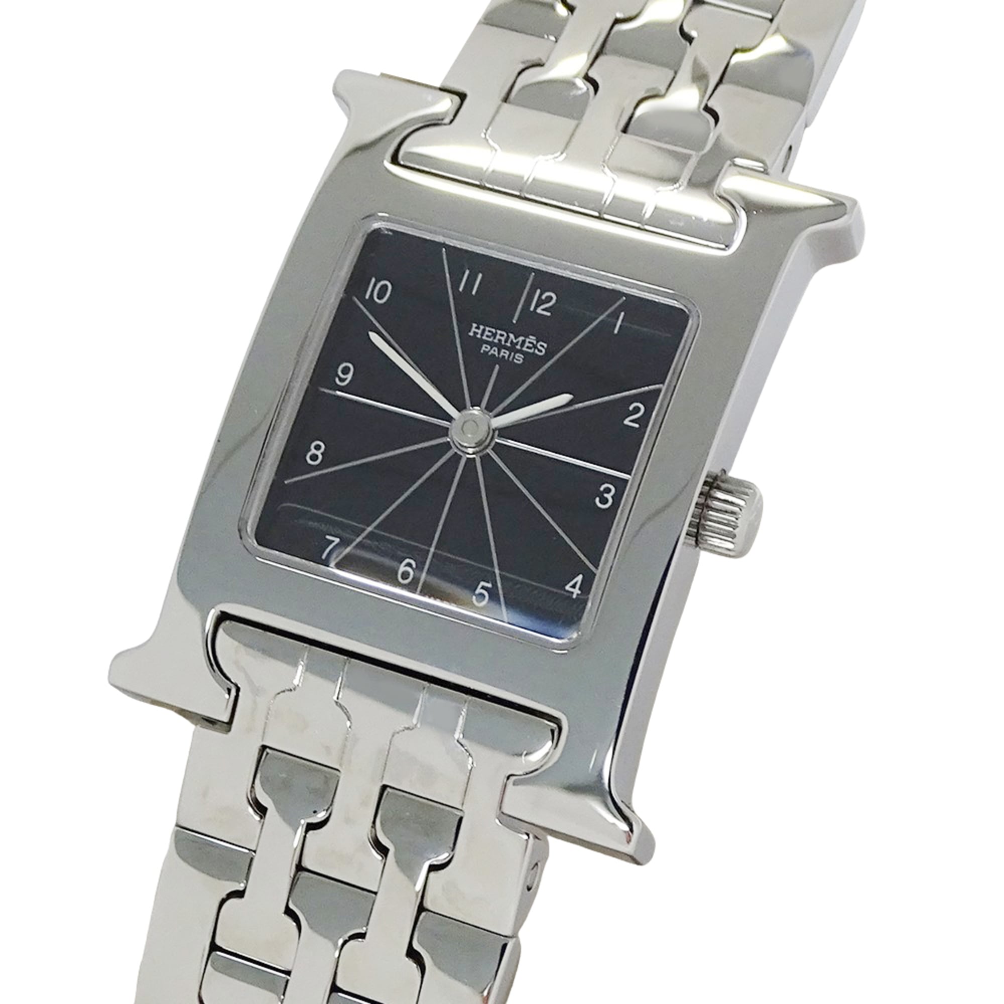 Hermes HERMES Women\'s Watch Brand H-Watch Quartz QZ Stainless Steel SS HH1.210 Silver Black OH