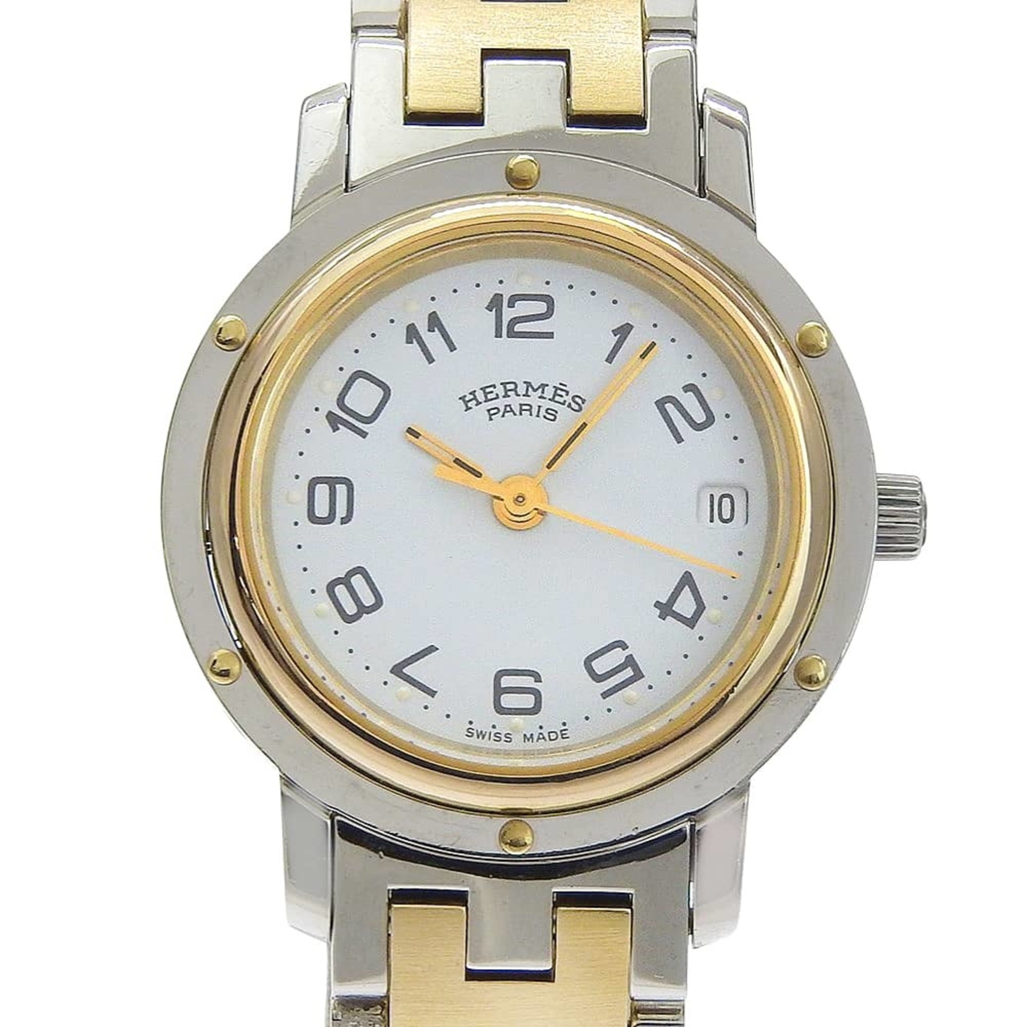 Hermes Clipper watch CL3.240, stainless steel, quartz, analog, white dial, women\'s.