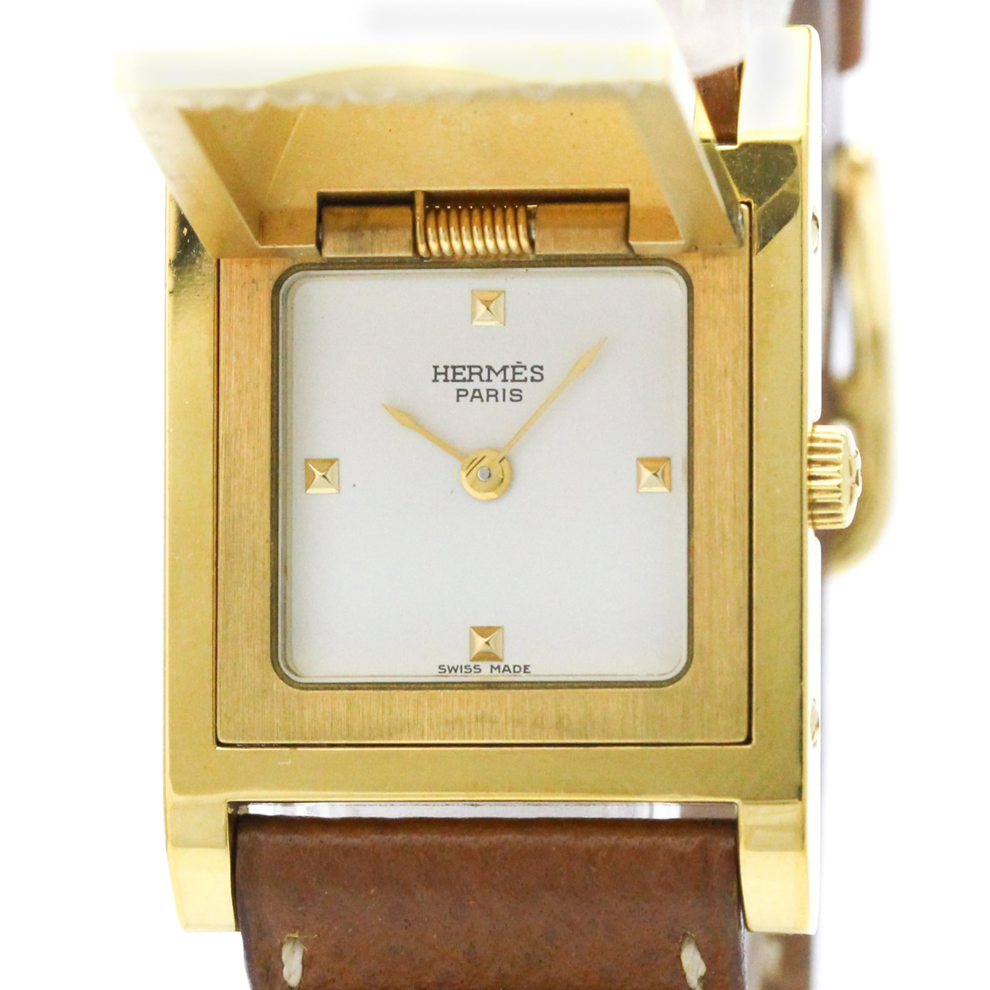 HERMES Medor Gold Plated Leather Quartz Ladies Watch