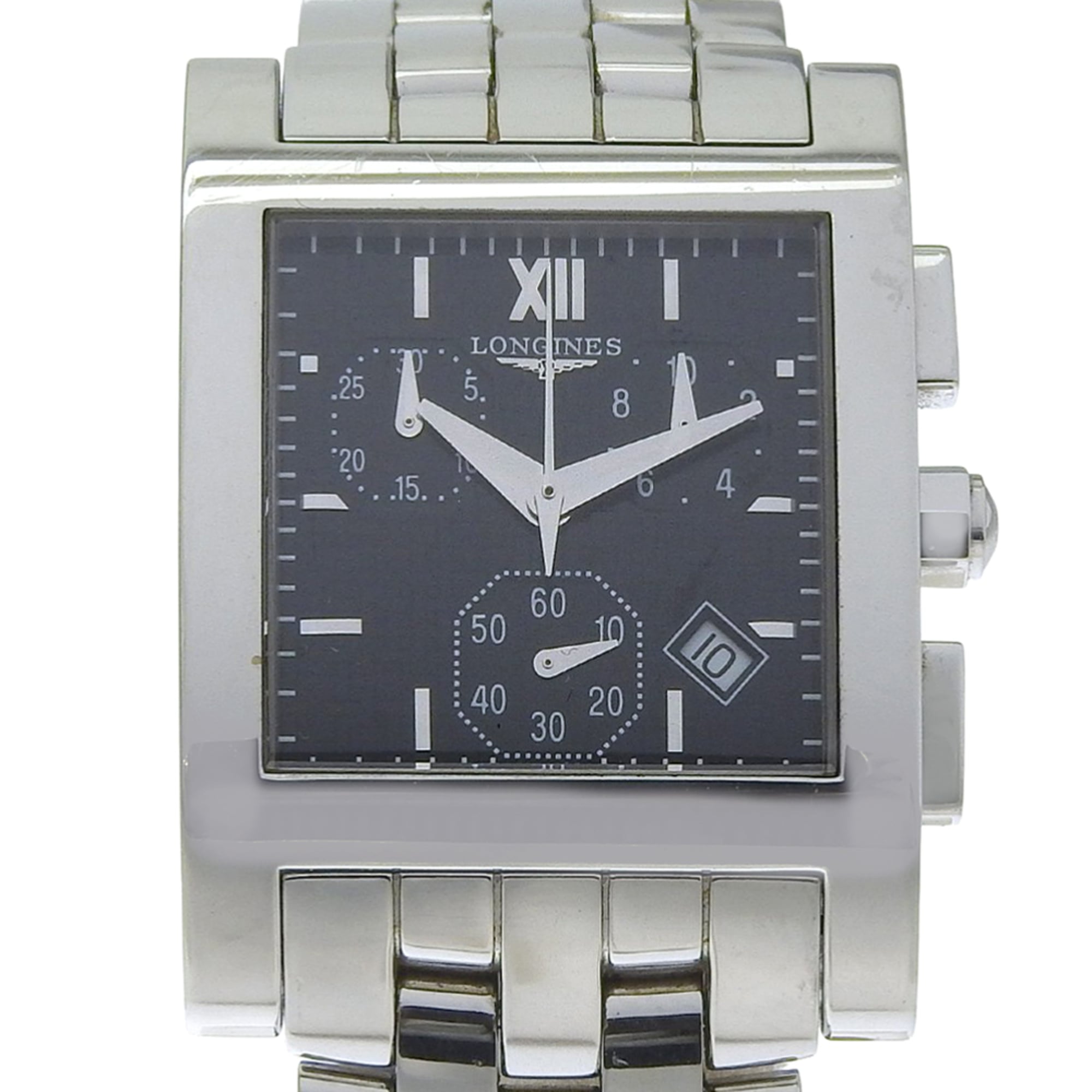 Longines DolceVita watch L5.668.4, stainless steel, quartz, analog, black dial, men\'s.