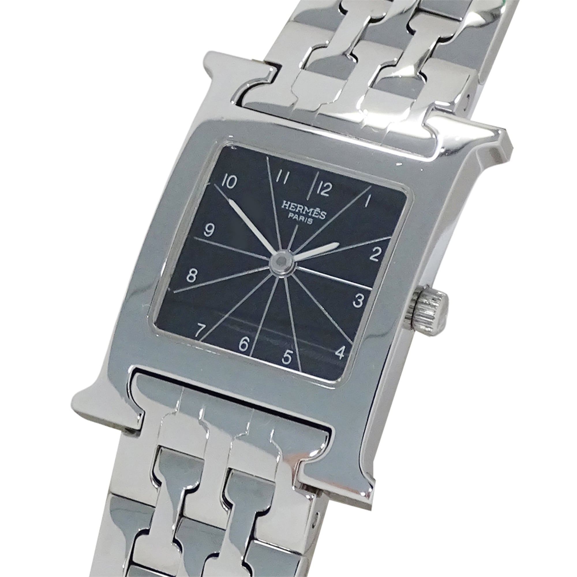 Hermes HERMES Women\'s Watch Brand H-Watch Quartz QZ Stainless Steel SS HH1.210 Silver Black