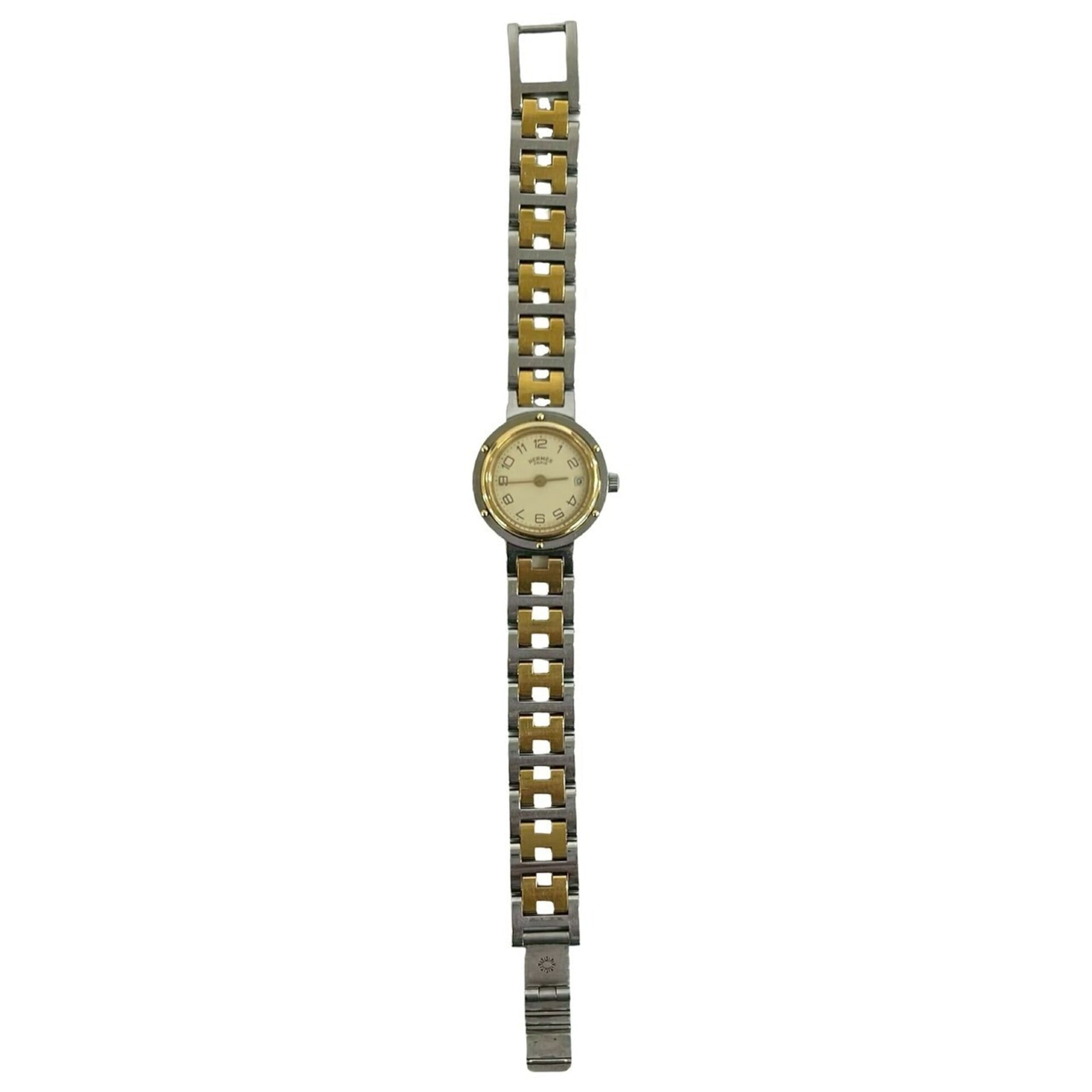 HERMES Vintage Clipper Stainless Steel GP Quartz Wristwatch, Silver/Gold, 29221