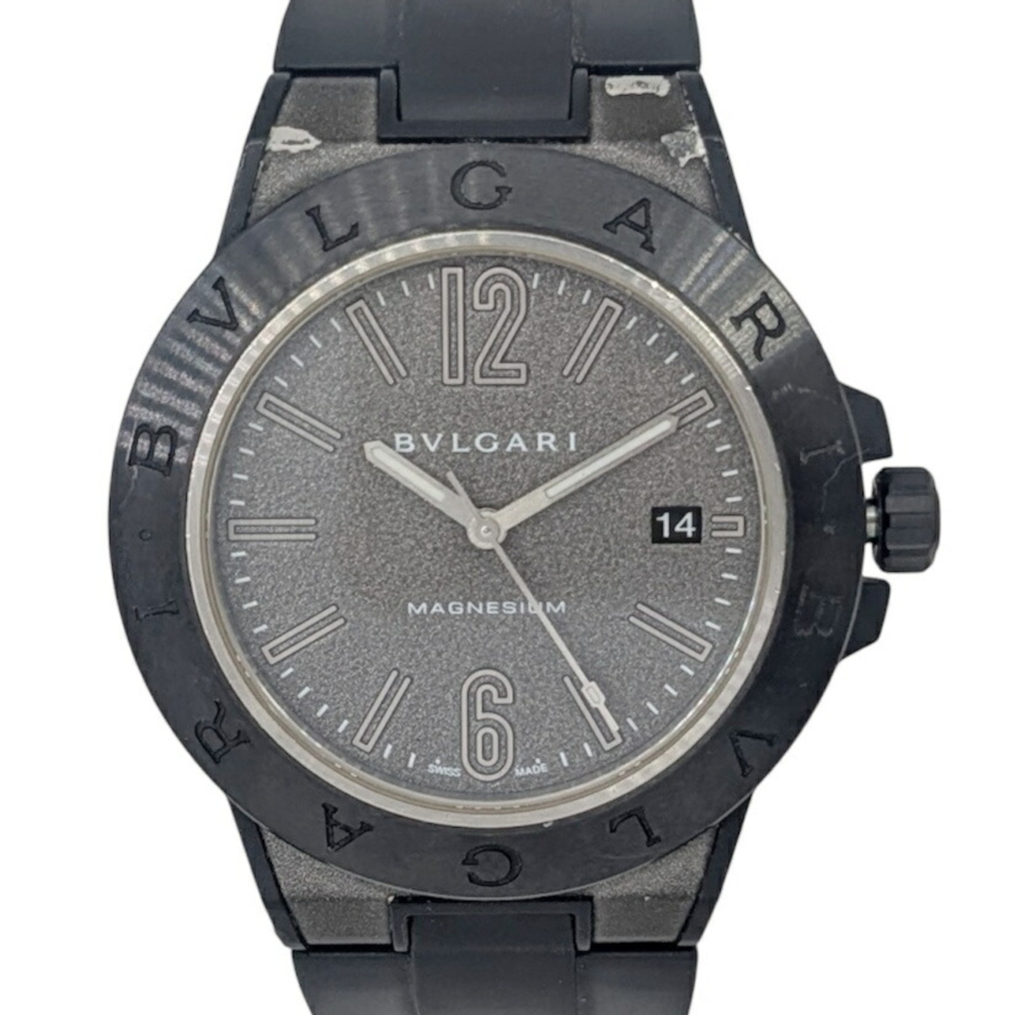 BVLGARI Diagono Magnesium Date Ceramic Gray Dial Rubber Black Automatic Men\'s Watch DG41SMC